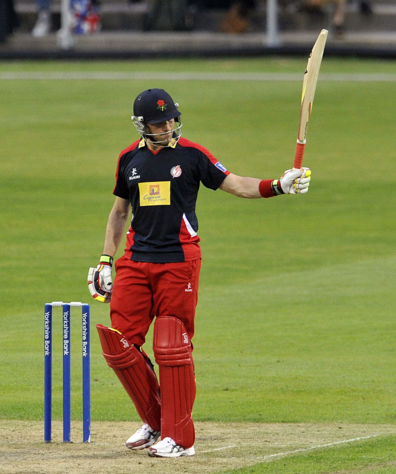 Stephen Moore raises his bat after reaching fifty, Lancashire v Scotland, Yorkshire Bank 40, Group B, Old Trafford, June 18, 2013