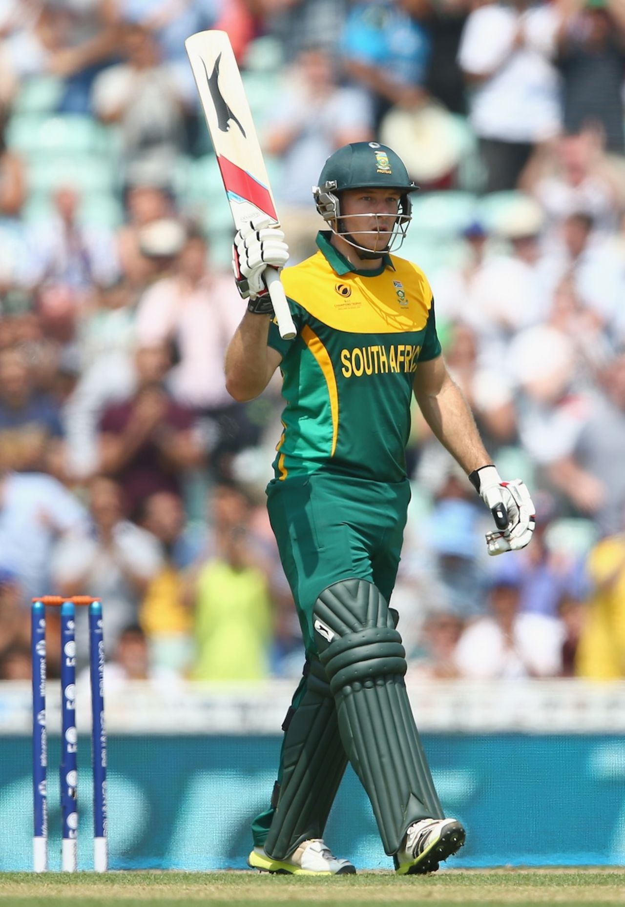 David Miller acknowledges the crowd after his fifty, England v South Africa, 1st semi-final, Champions Trophy, The Oval, June 19, 2013