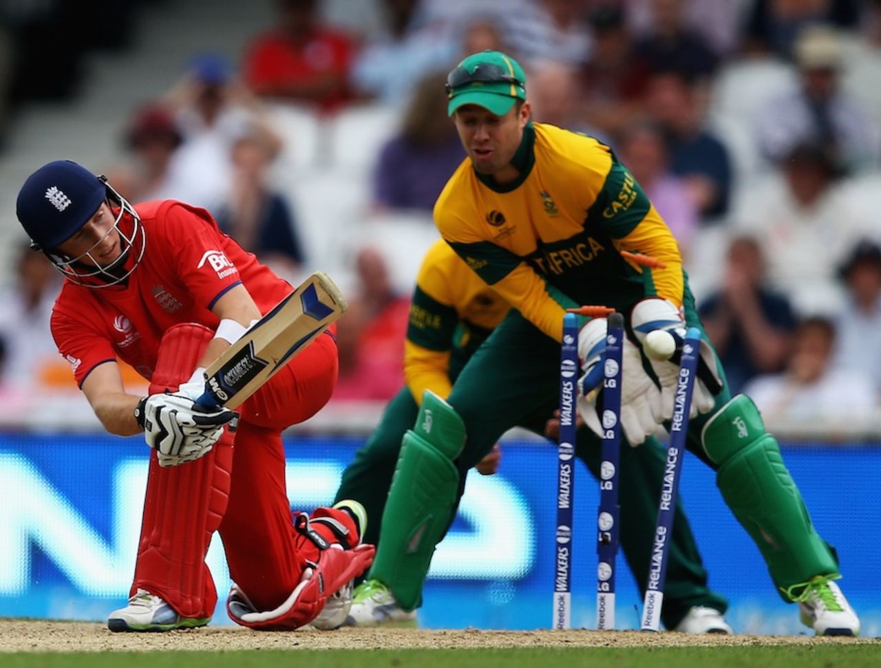 Joe Root was bowled for 48, England v South Africa, 1st semi-final, Champions Trophy, The Oval, June 19, 2013