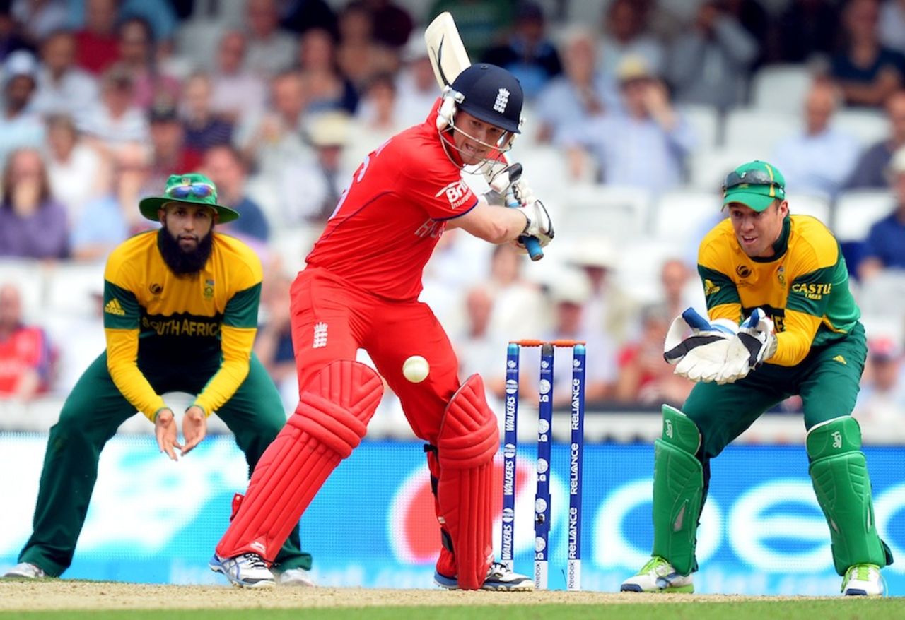 Eoin Morgan gets into position to play a shot, England v South Africa, 1st semi-final, Champions Trophy, The Oval, June 19, 2013
