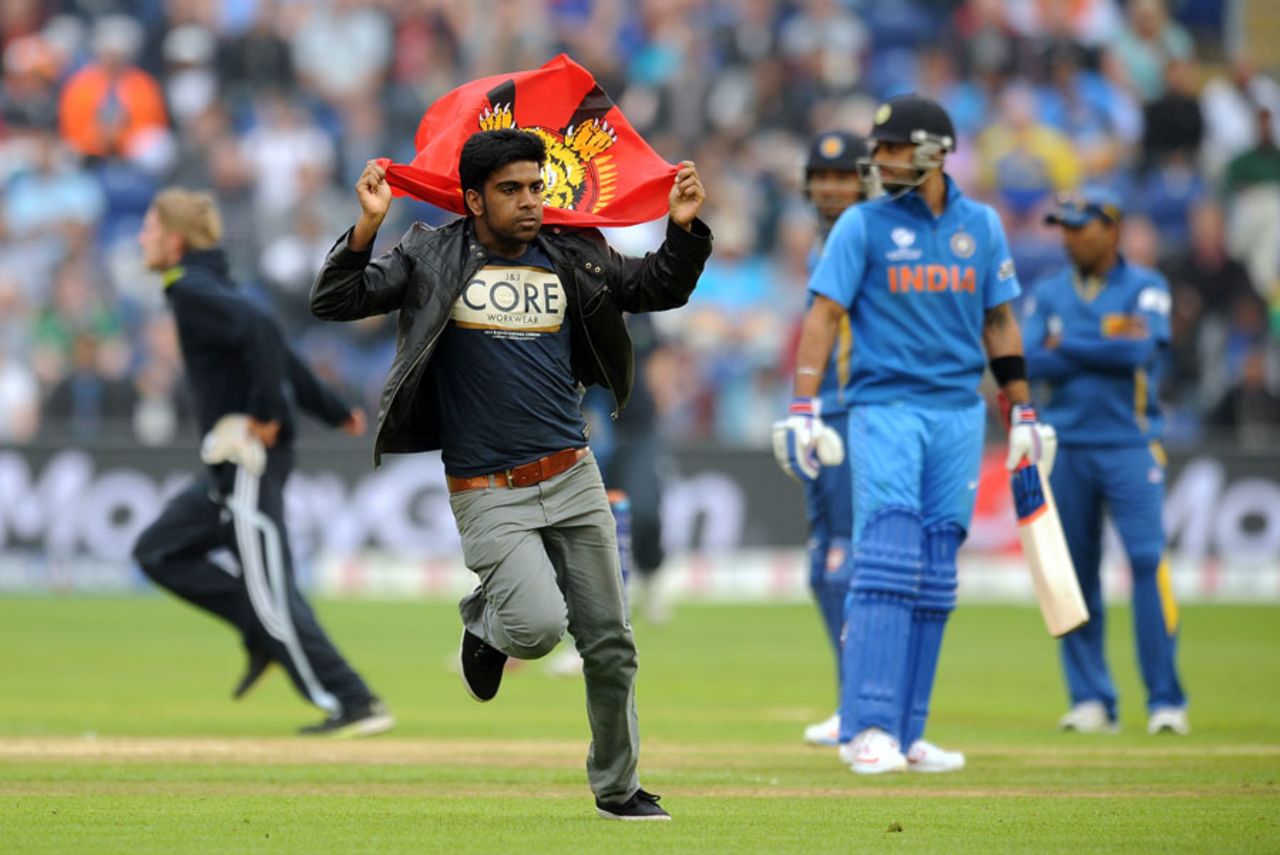 Protesters invade the field, India v Sri Lanka, Champions Trophy, 2nd semi-final, Cardiff, June 20, 2013