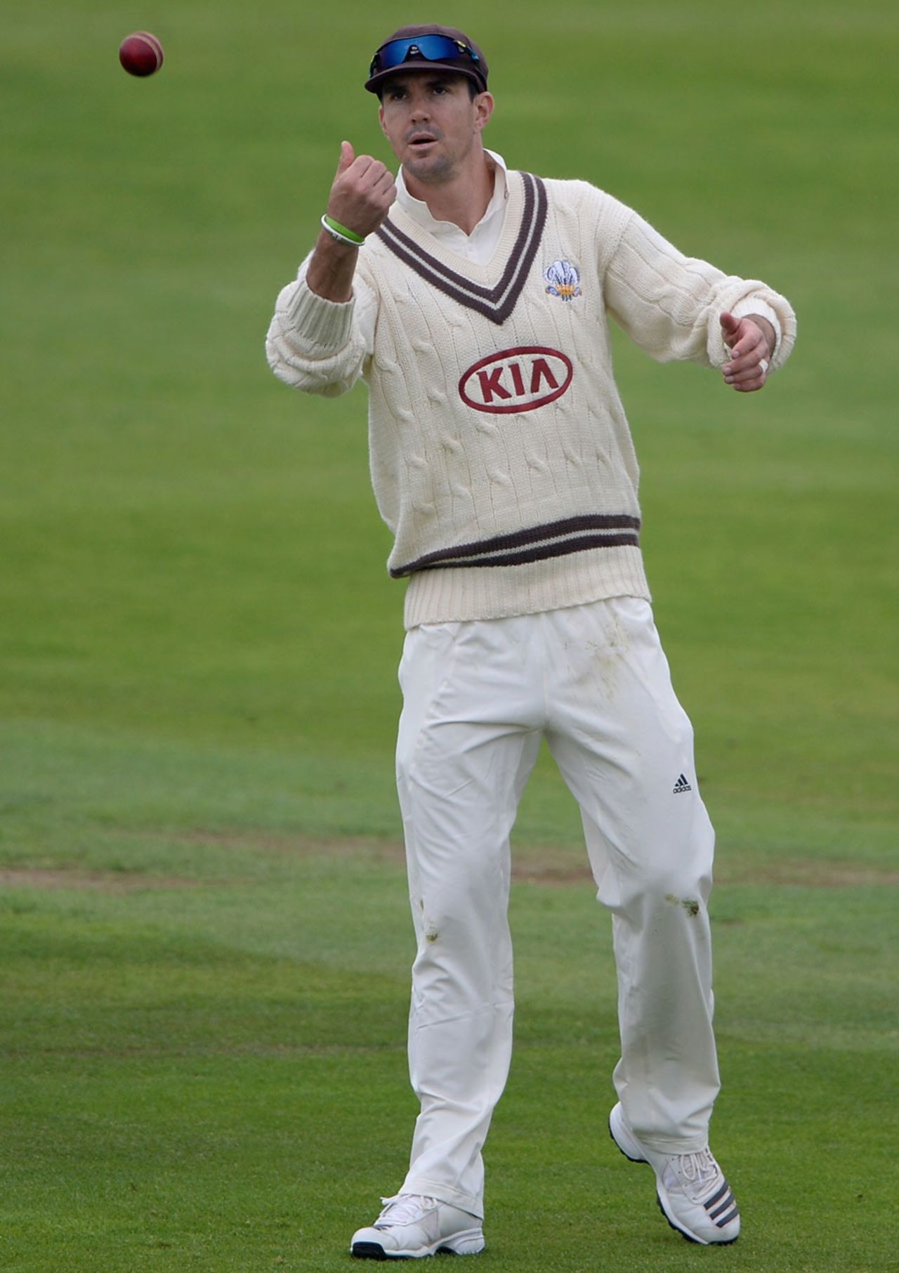 Kevin Pietersen tosses the ball back to the bowler, Yorkshire v Surrey, County Championship, Division One, Headingley, 1st day, June 21, 2013