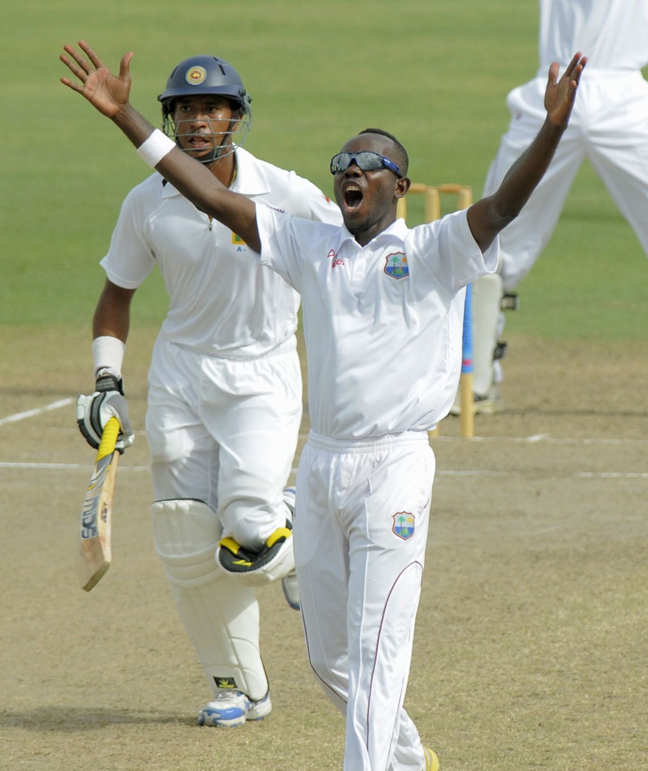 Nikita Miller celebrates after dismissing Kithuruwan Vithanage, West Indies A v Sri Lanka A, 1st unofficial Test, 1st day, St Kitts, June 5, 2013