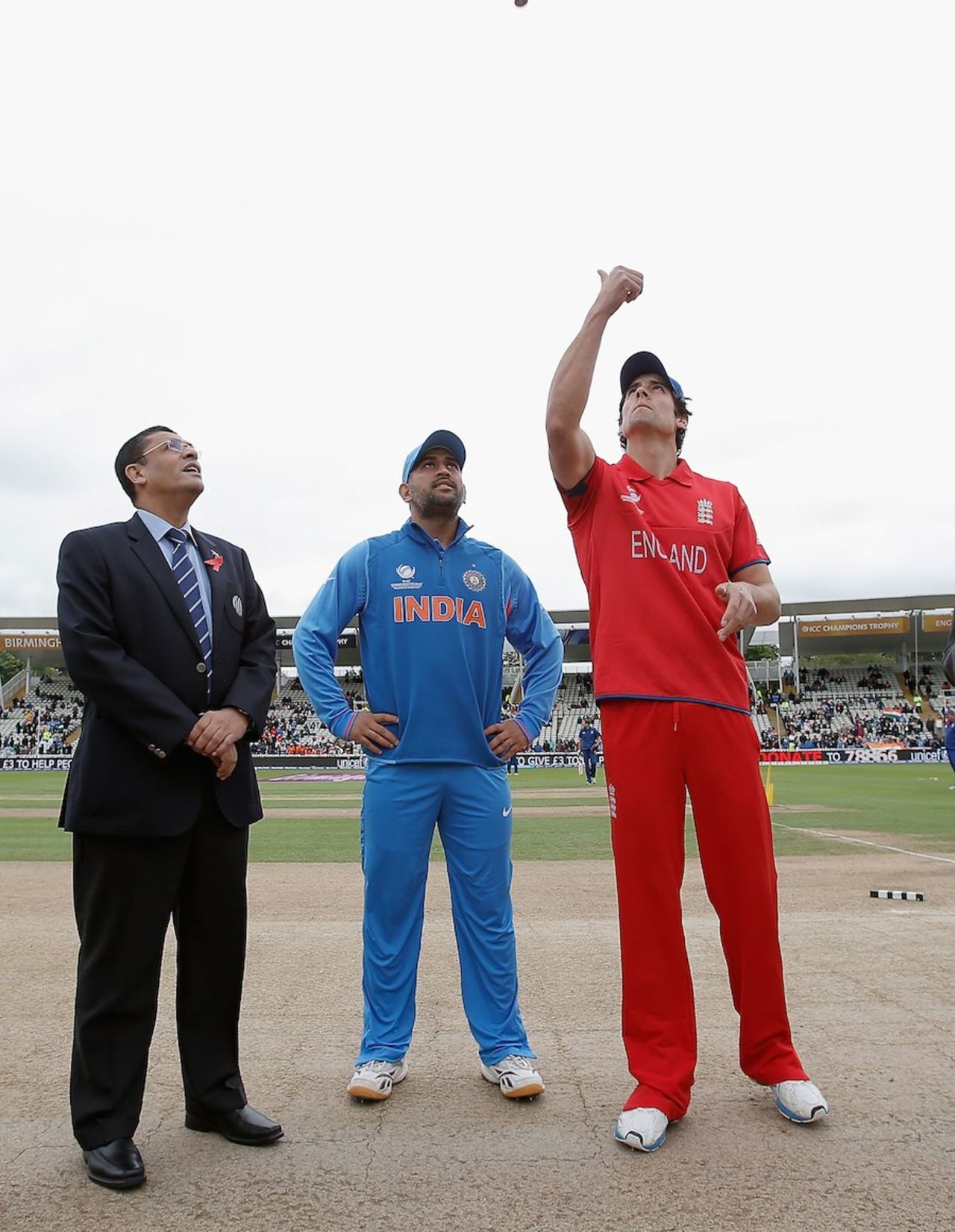 Alastair Cook and MS Dhoni at the toss, England v India, Champions Trophy final, Edgbaston, June 23, 2013