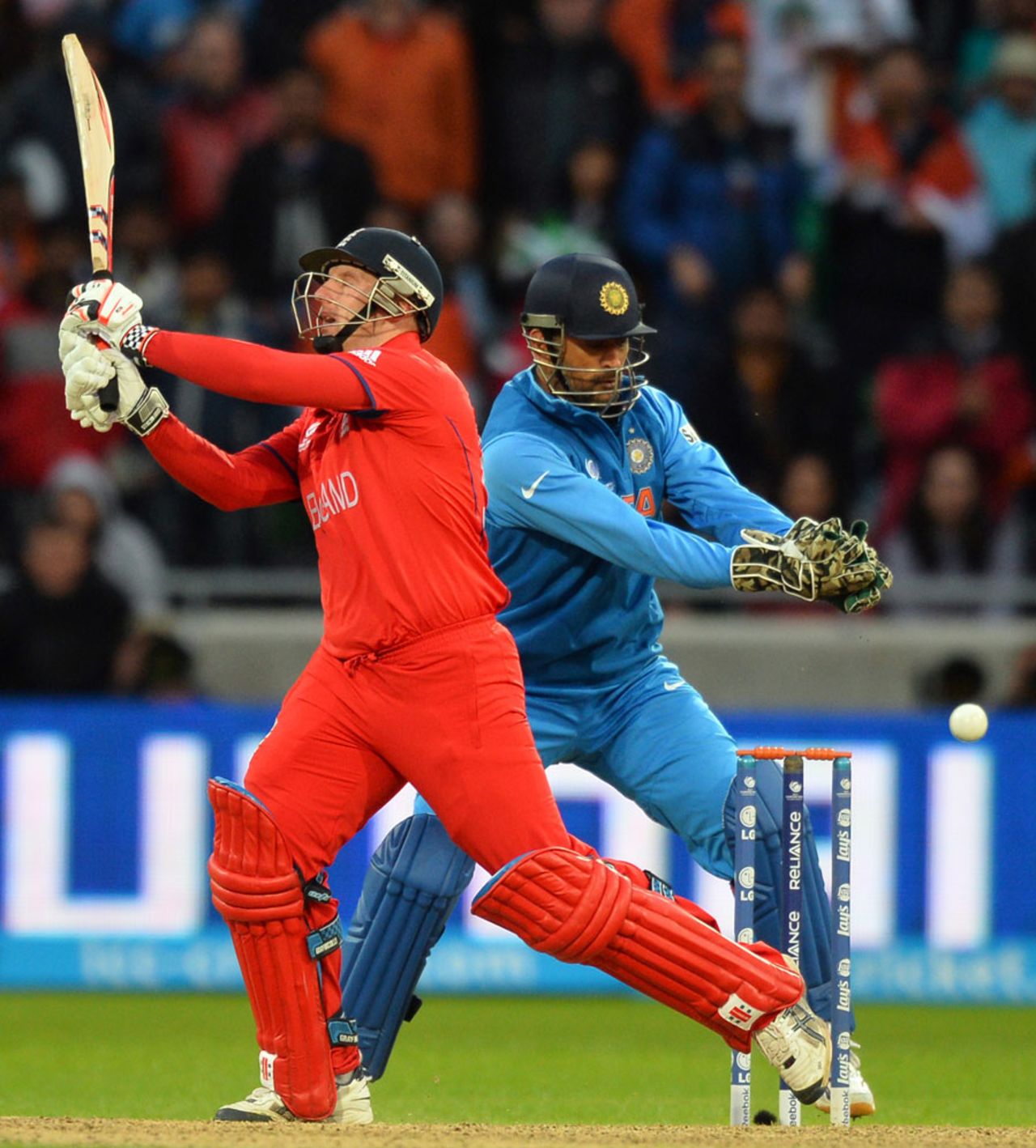 James Tredwell fails to connect off the final ball, England v India, Champions Trophy final, Edgbaston, June 23, 2013
