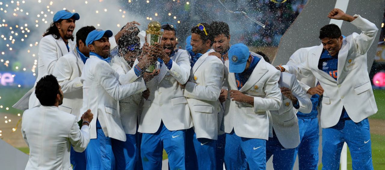 Virat Kohli sprays his teammates with champagne, England v India, Champions Trophy final, Edgbaston, June 23, 2013