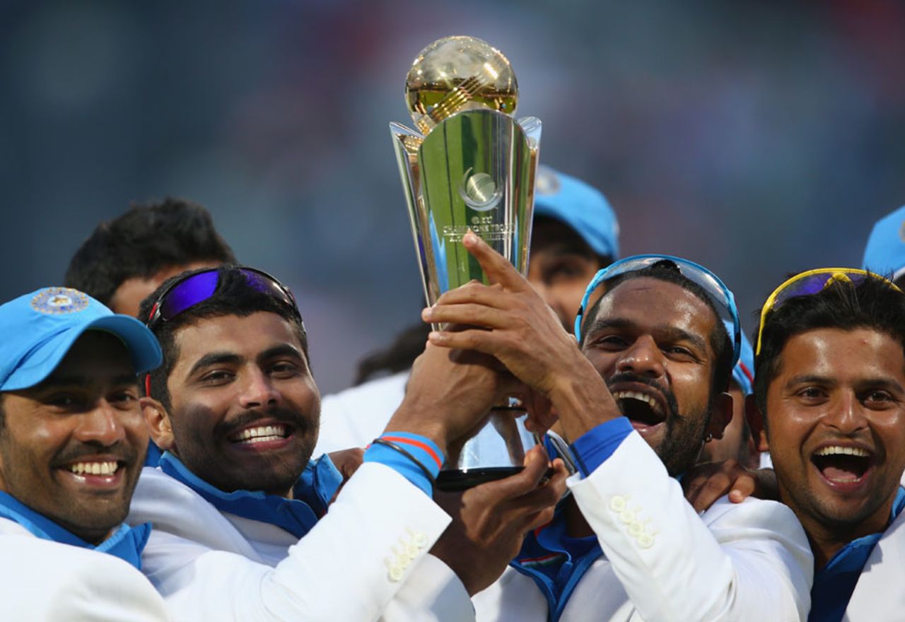 The Indian team with the trophy, England v India, Champions Trophy final, Edgbaston, June 23, 2013