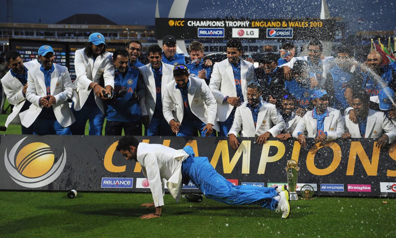Virat Kohli does some post match celebratory pushups, England v India, Champions Trophy final, Edgbaston, June 23, 2013