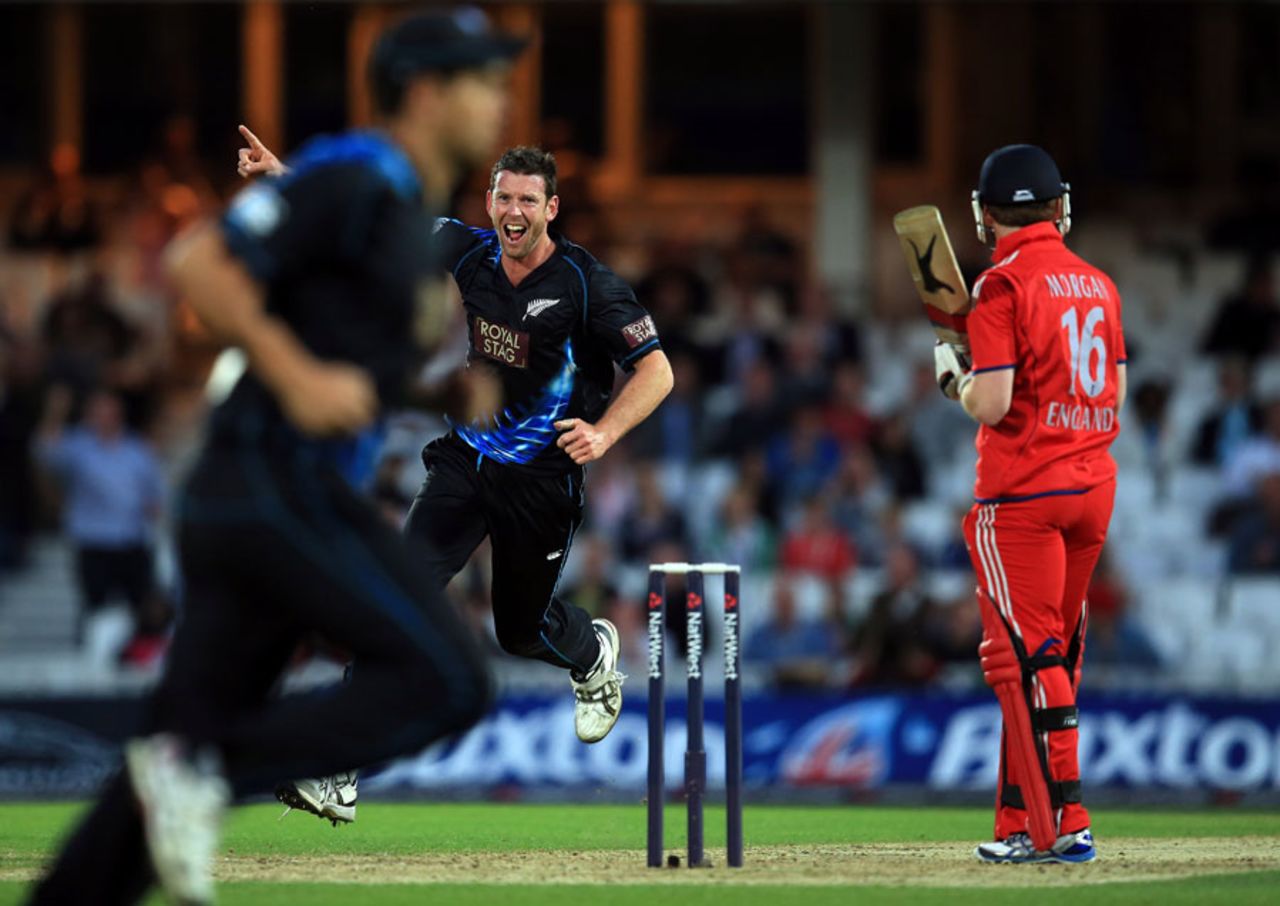 A superb catch by Ross Taylor at slip removed Eoin Morgan, England v New Zealand, 1st T20, The Oval, June 25, 2013