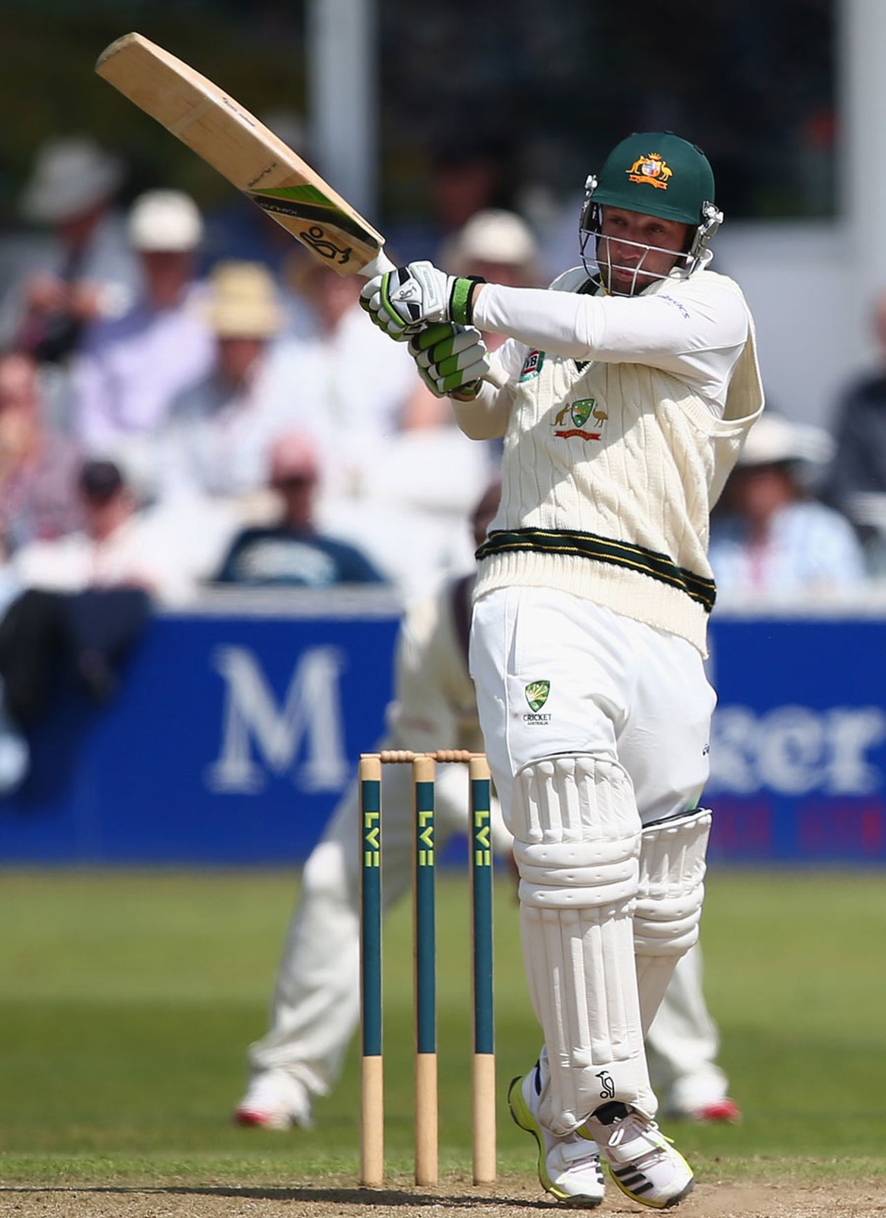 Phillip Hughes pulls on his way to an unbeaten 76, Somerset v Australians, Taunton, 2nd day, June 27, 2013