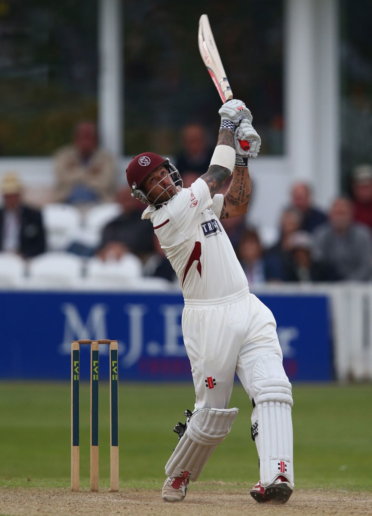 Peter Trego strikes the ball over the top, Somerset v Australians, Taunton, 3rd day, June 28, 2013