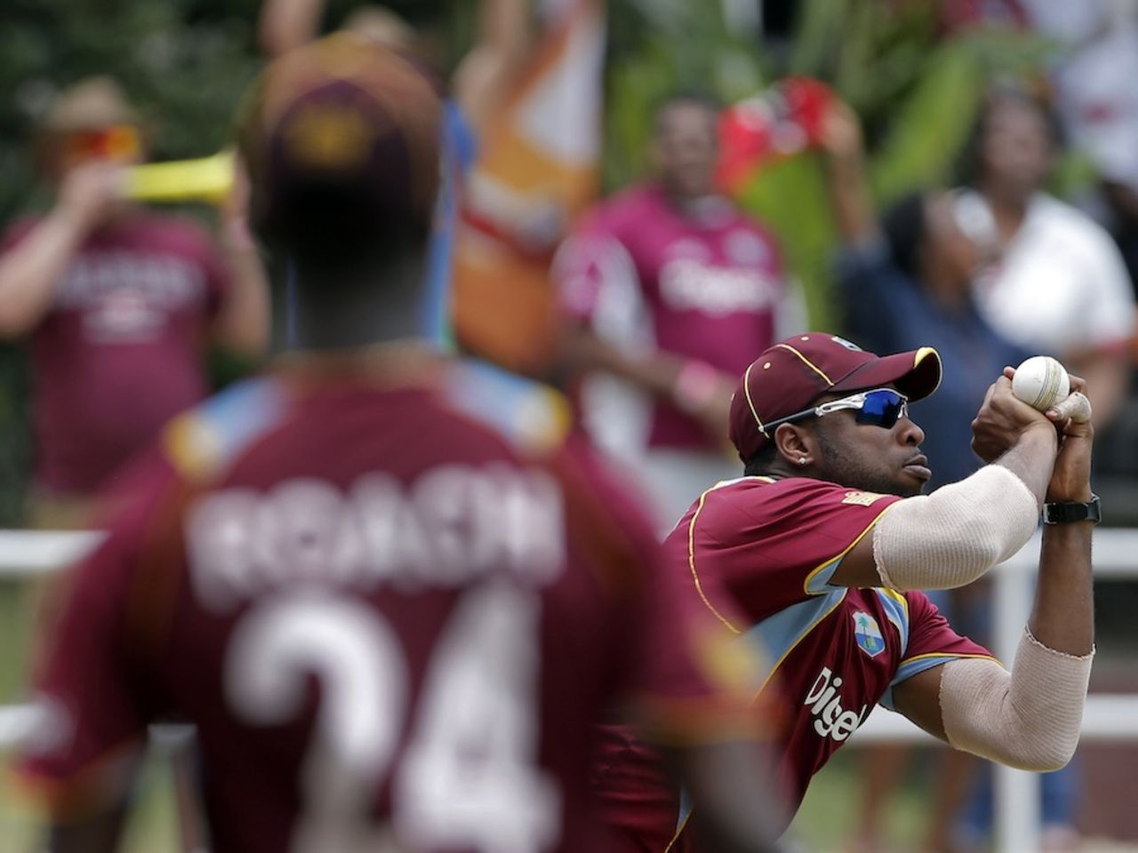 Kieron Pollard takes a catch in the deep, West Indies v Sri Lanka, 1st ODI, Kingston, June 28, 2013