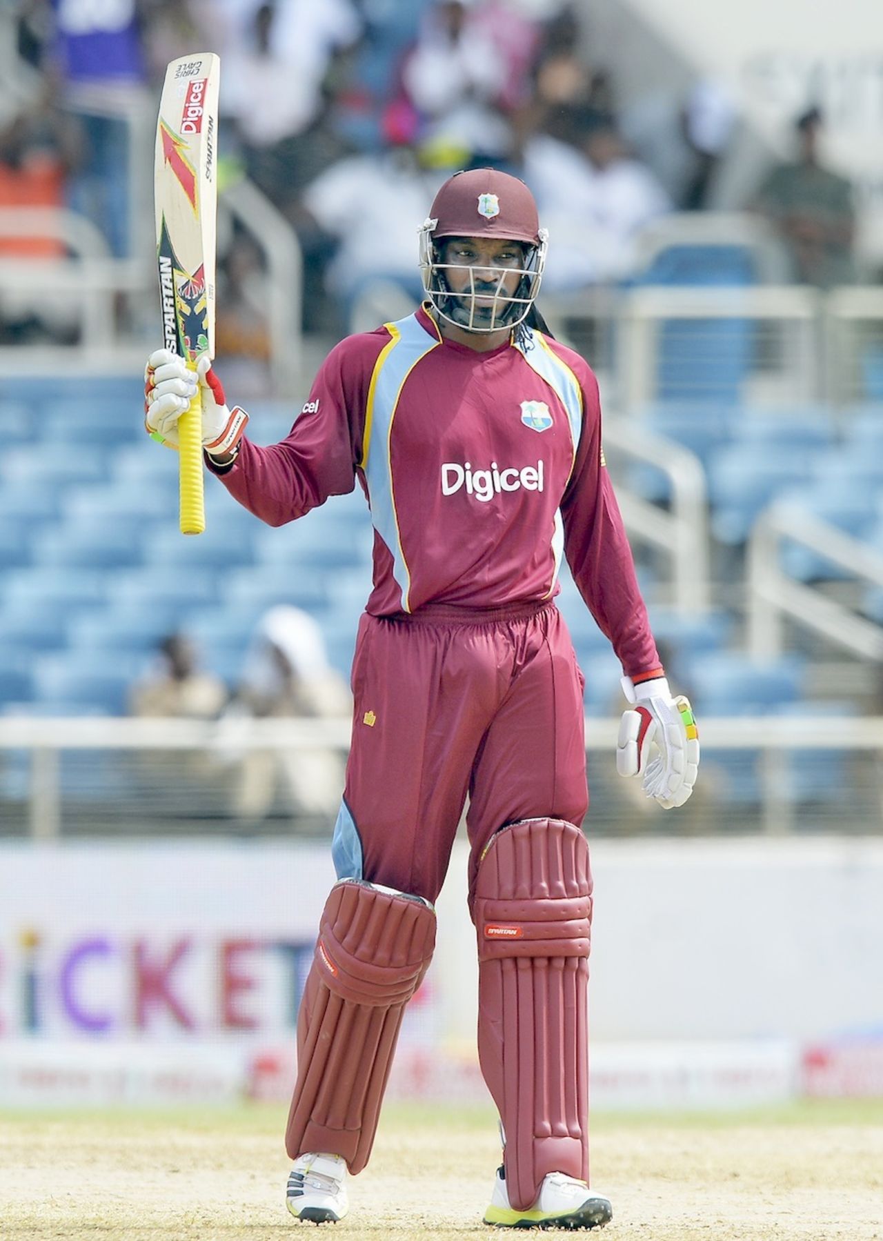 Chris Gayle brings up his fifty, West Indies v Sri Lanka, 1st ODI, Kingston, June 28, 2013