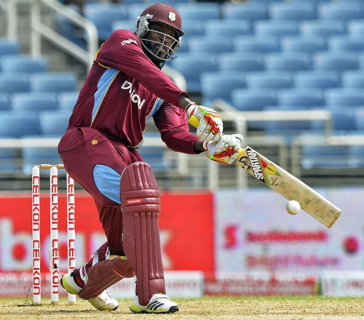 Chris Gayle heaves one on the on side, West Indies v Sri Lanka, 1st ODI, Kingston, June 28, 2013