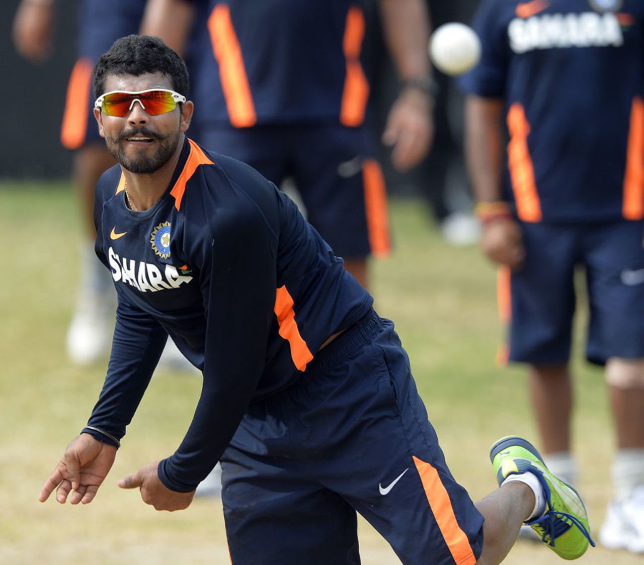 Ravindra Jadeja bowls during a nets session, West Indies v India, West Indies tri-series, Kingston, June 29, 2013