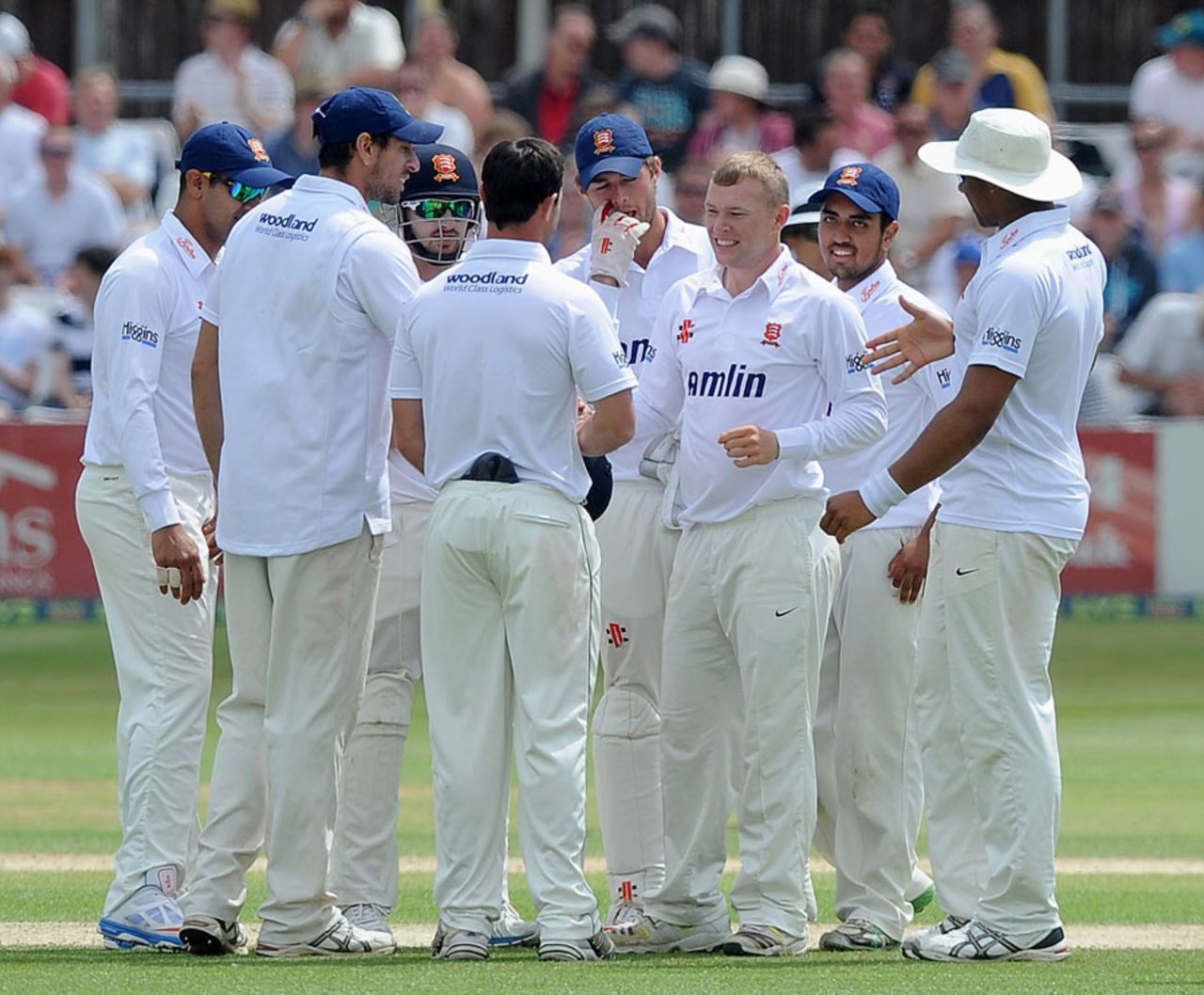 Tom Craddock is congratulated on his five-four, Essex v England, 2nd day, Chelmsford, July 1, 2013