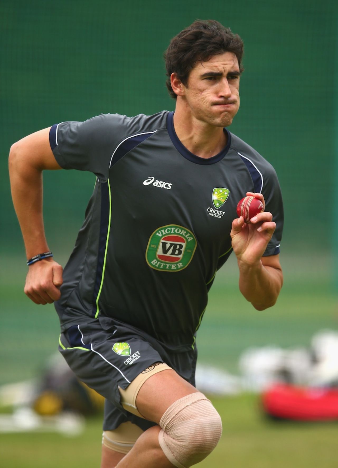 Mitchell Starc prepares to bowl in the nets, Worcester, July 1, 2013