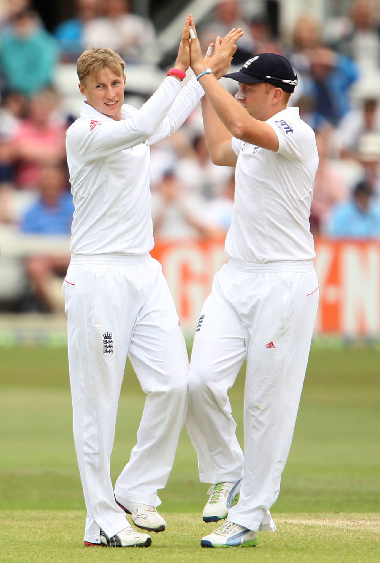 Joe Root celebrates a wicket with Jonny Bairstow, Essex v England, 2nd day, Chelmsford, July 1, 2013
