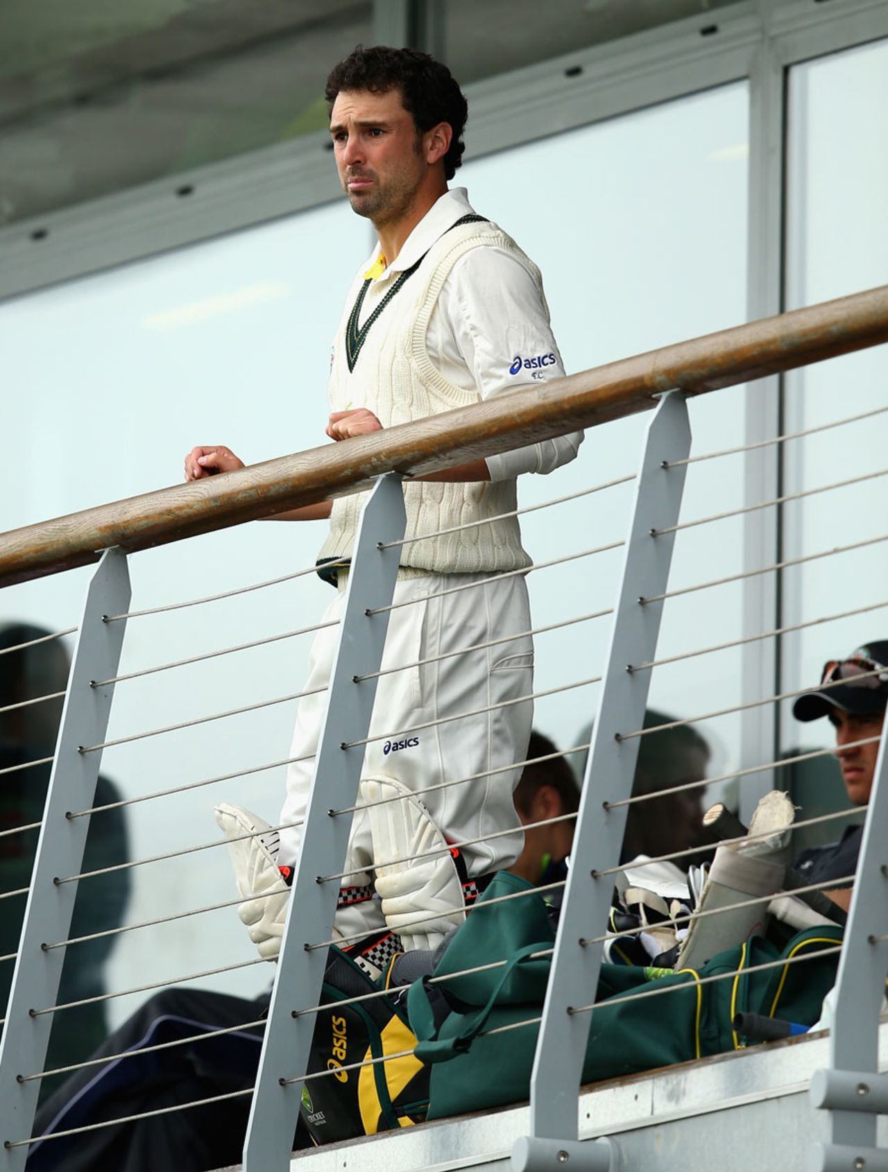 Ed Cowan looks on from the pavilion, Worcestershire v Australians, Worcester, 1st day, July 2, 2013