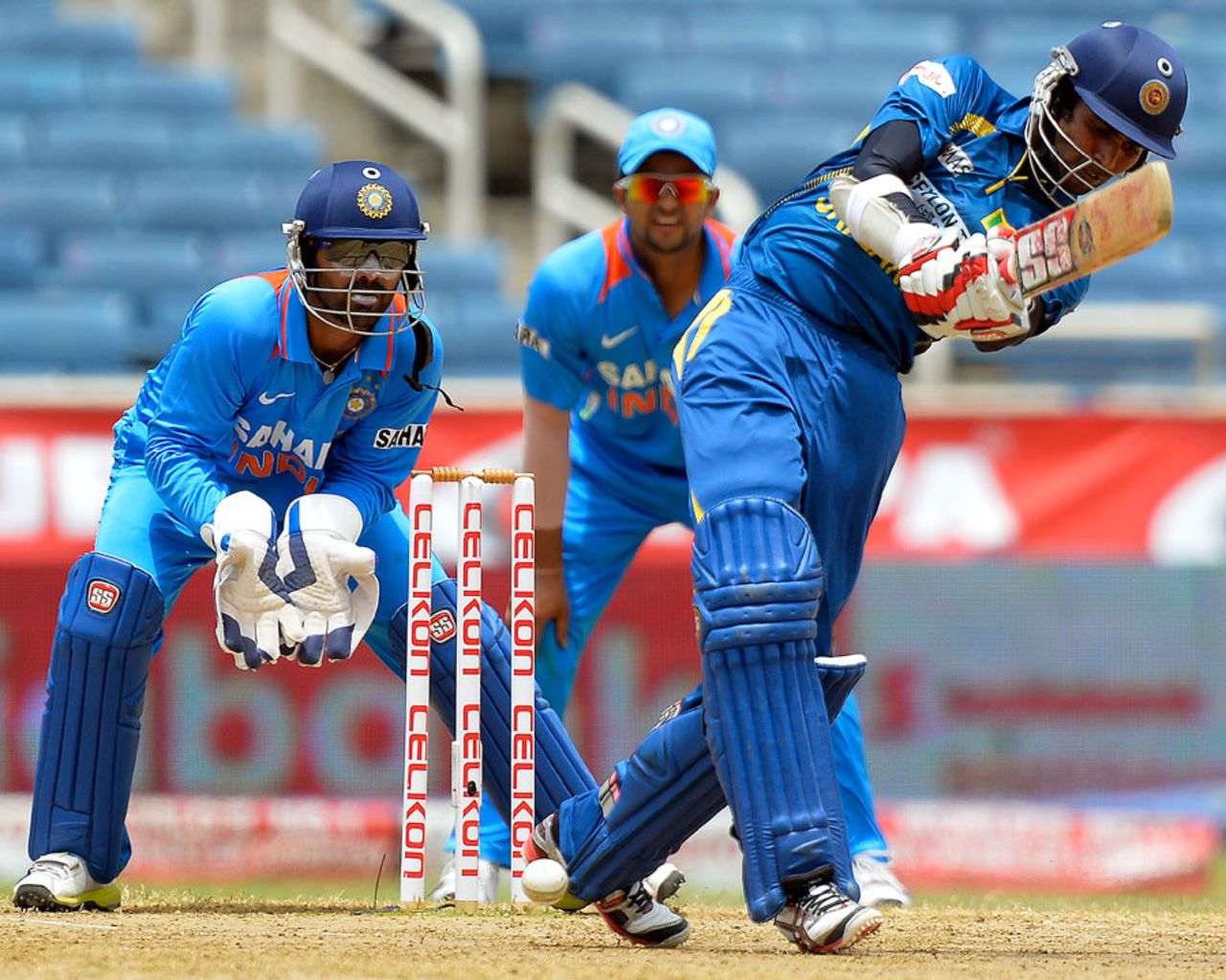 Upul Tharanga drives down the ground, India v Sri Lanka, West Indies tri-series, Kingston, July 2, 2013