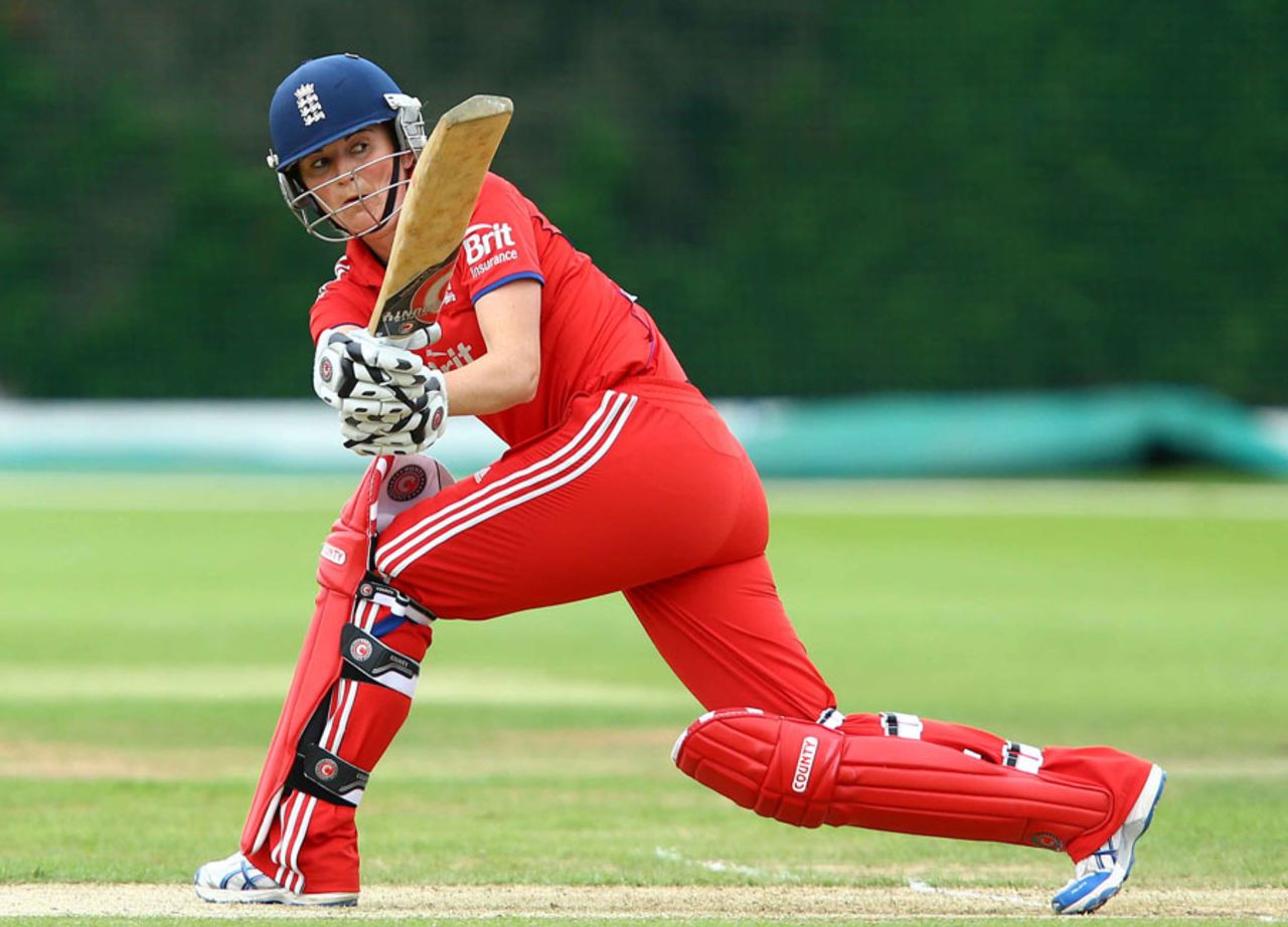 Charlotte Edwards sweeps during her innings of 62, England v Pakistan, 2nd women's ODI, Loughborough, July 3, 2013