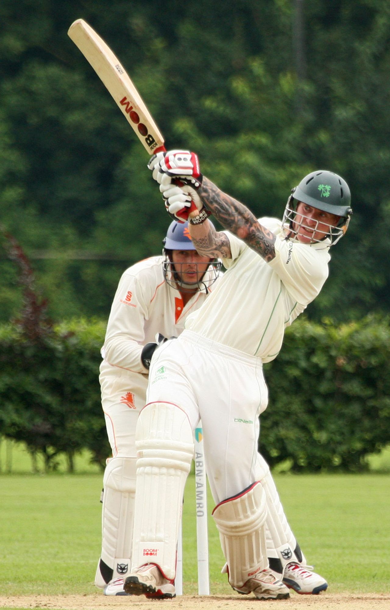 John Mooney plays over midwicket, Netherlands v Ireland, ICC Intercontinental Cup, 3rd day, Deventer, July 3, 2013