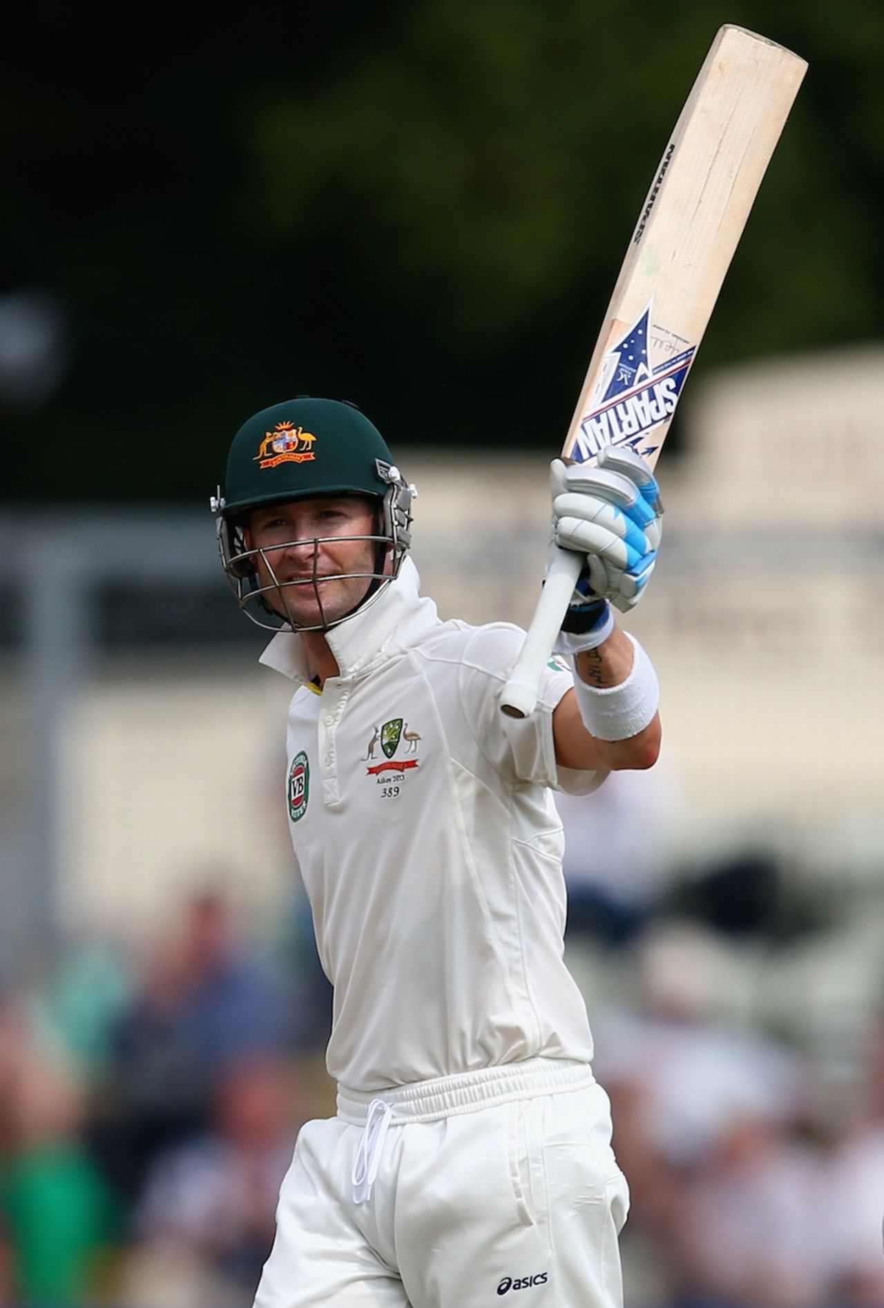 Michael Clarke celebrates his hundred, Worcestershire v Australians, Tour match, New Road, 3rd day, July 4, 2013