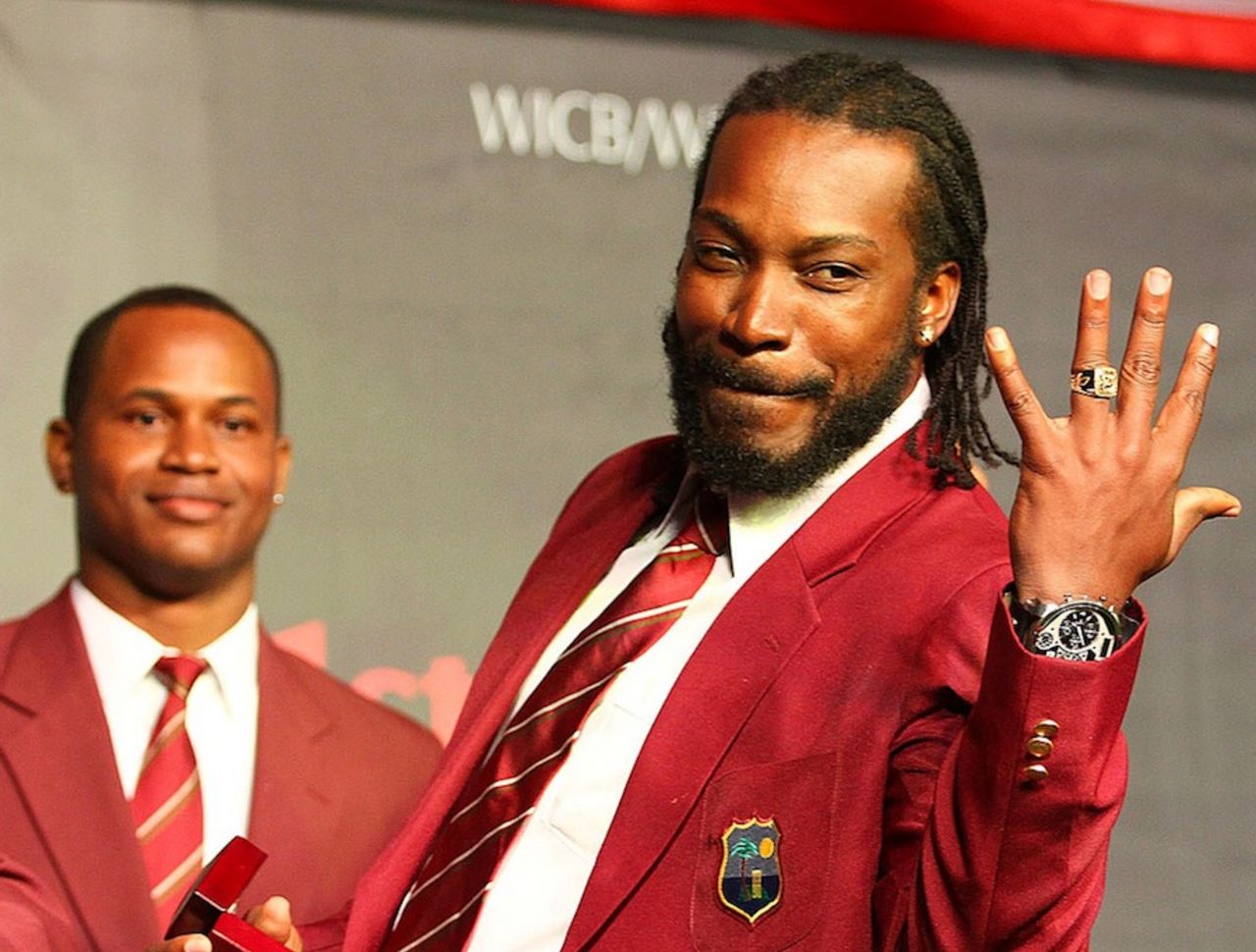Chris Gayle shows off his ring, Port-of-Spain, July 4, 2013