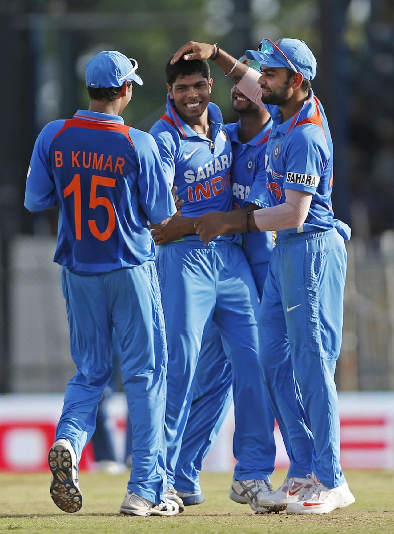 Umesh Yadav is congratulated after a wicket, West Indies v India, West Indies tri-series, Port of Spain, July 5, 2013
