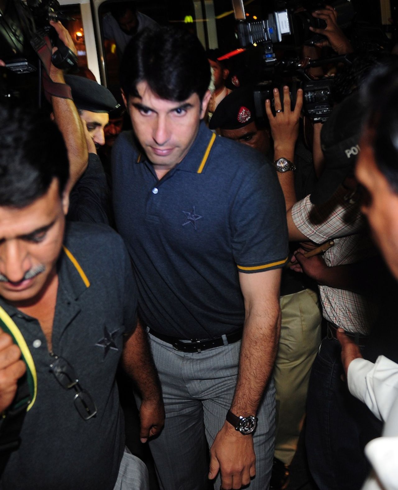 Misbah-ul-Haq at the airport before leaving for West Indies, Karachi, July 7, 2013