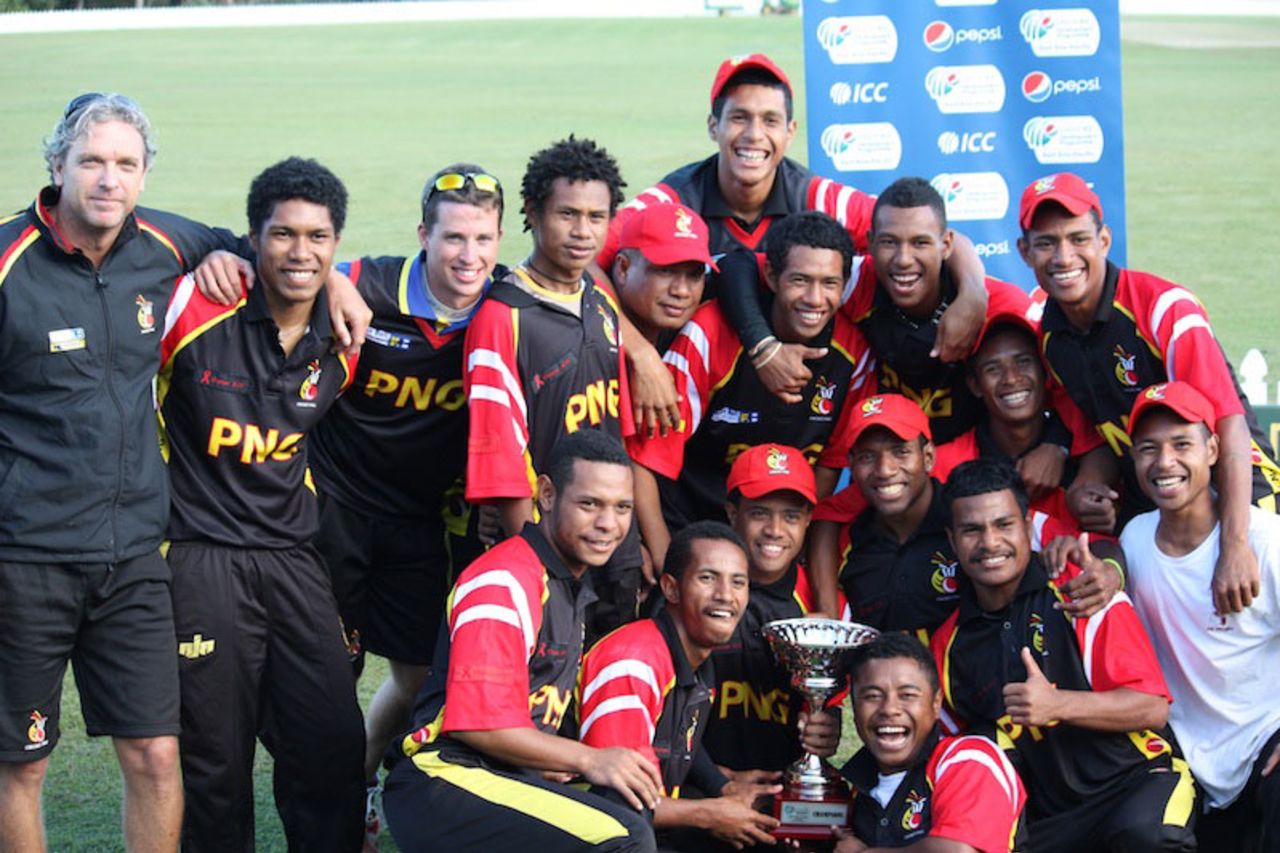 The Papua New Guinea  team with the winners trophy, Vanuatu v Papua New Guinea, East Asia-Pacific Under-19 Championship, Buderim, July 8, 2013