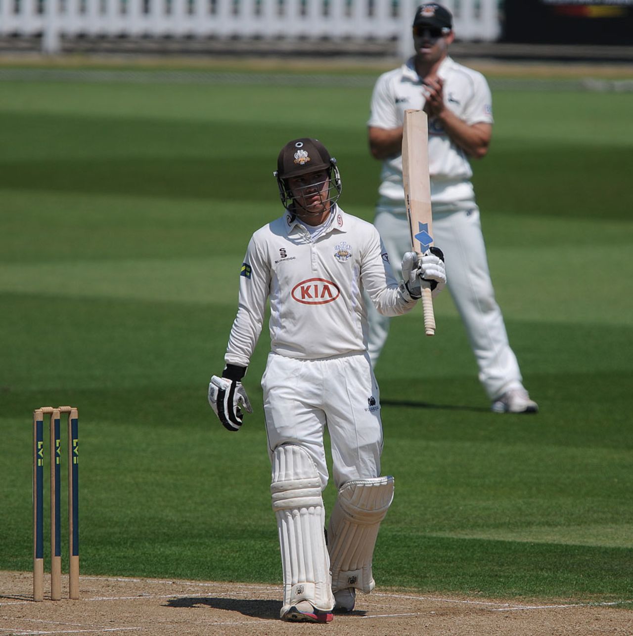 Rory Burns raises his bat after reaching fifty, Surrey v Nottinghamshire, County Championship, Division One, The Oval, 1st day, July 8, 2013