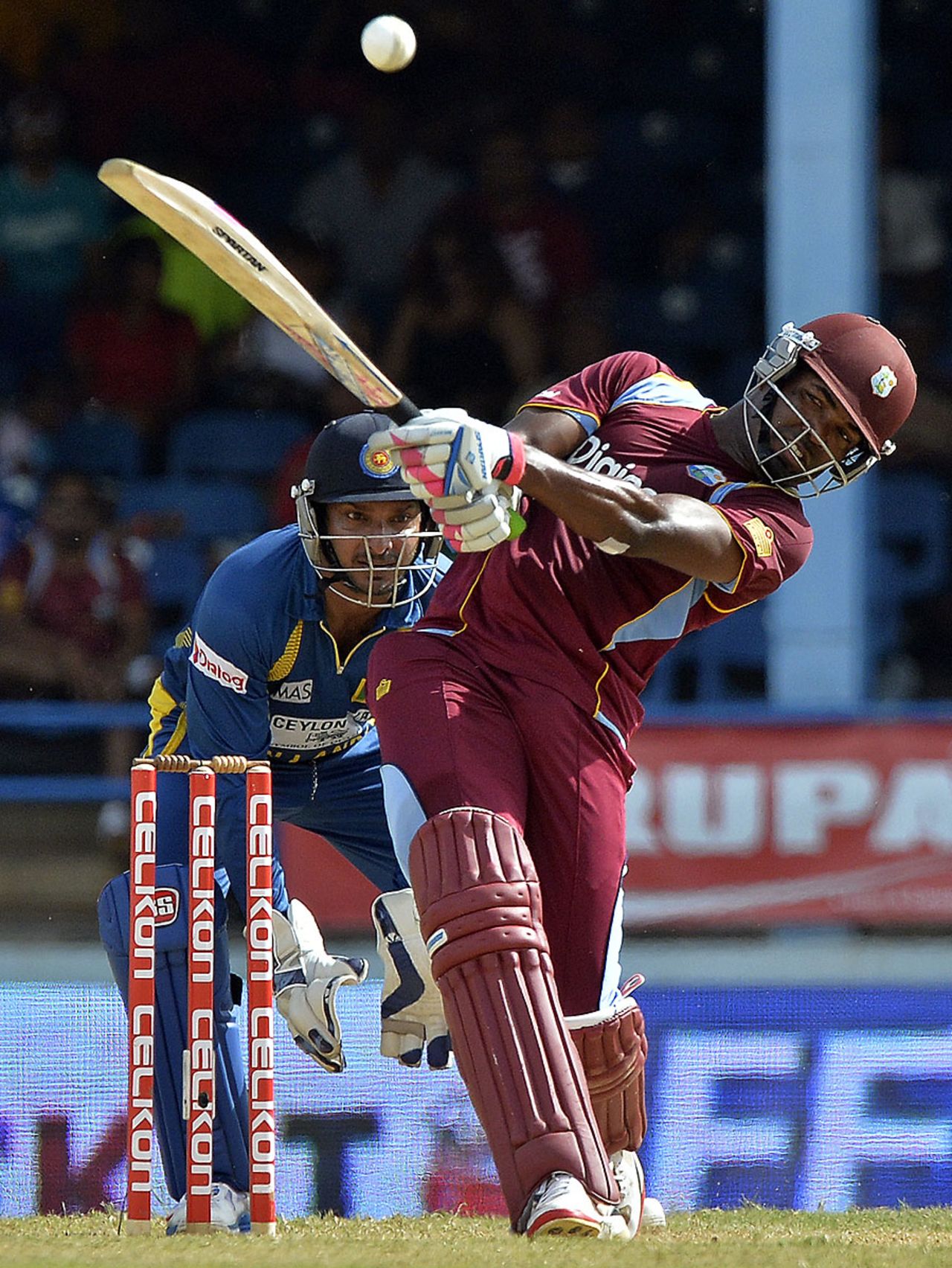 Darren Bravo goes big over the on side, West Indies v Sri Lanka, West Indies tri-series, Port-of-Spain, July 8, 2013