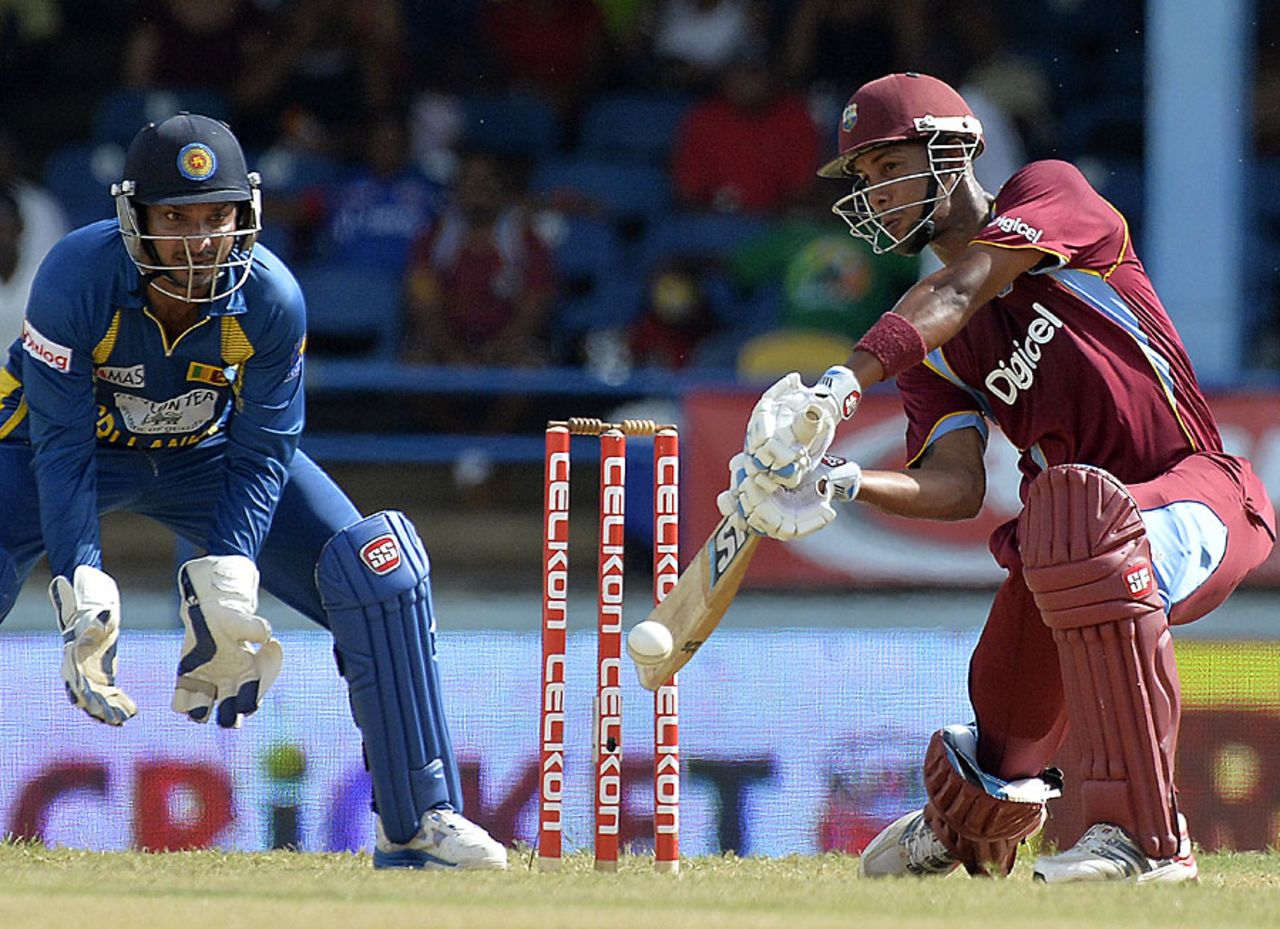 Lendl Simmons tries to clear the infield, West Indies v Sri Lanka, West Indies tri-series, Port-of-Spain, July 8, 2013