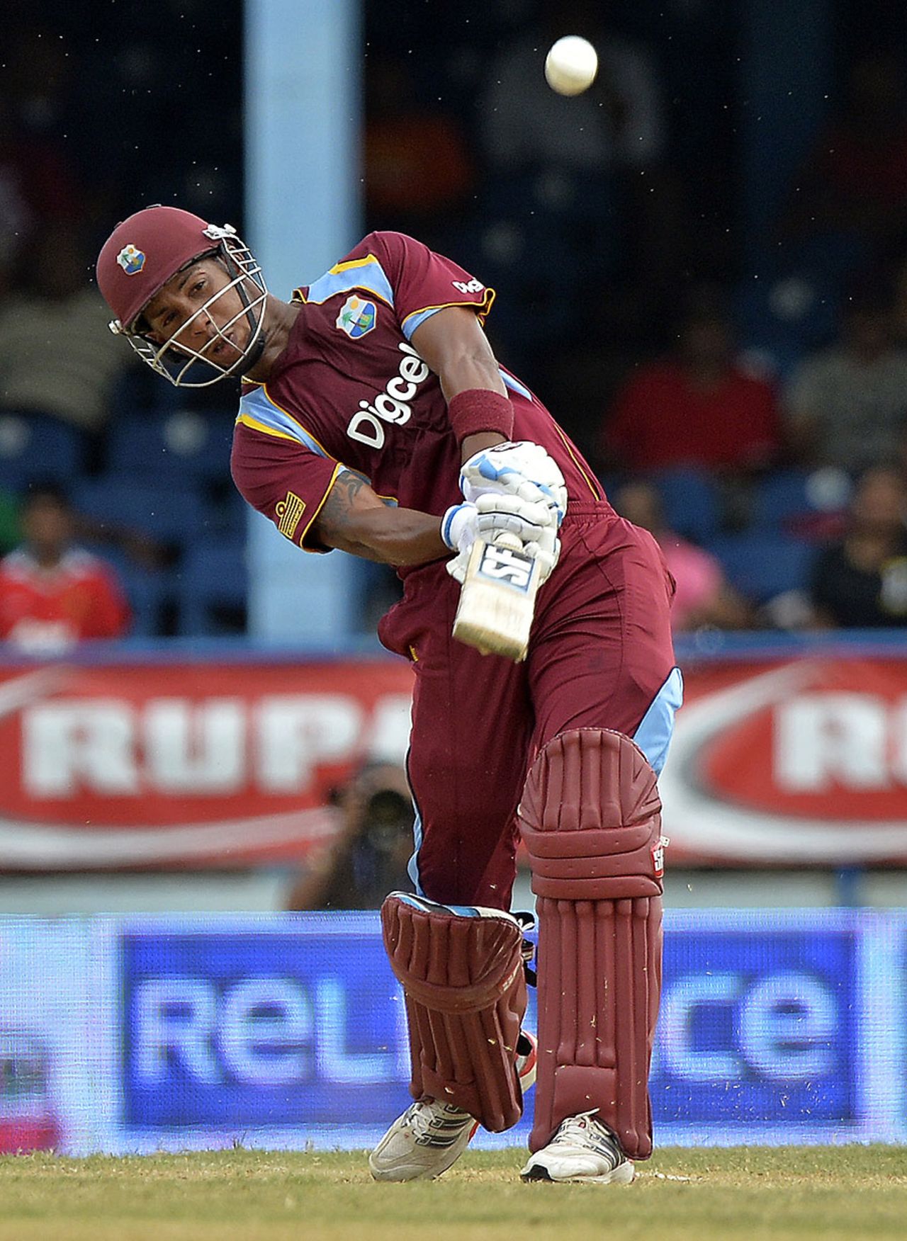 Lendl Simmons smashed four sixes in his 67, West Indies v Sri Lanka, West Indies tri-series, Port-of-Spain, July 8, 2013