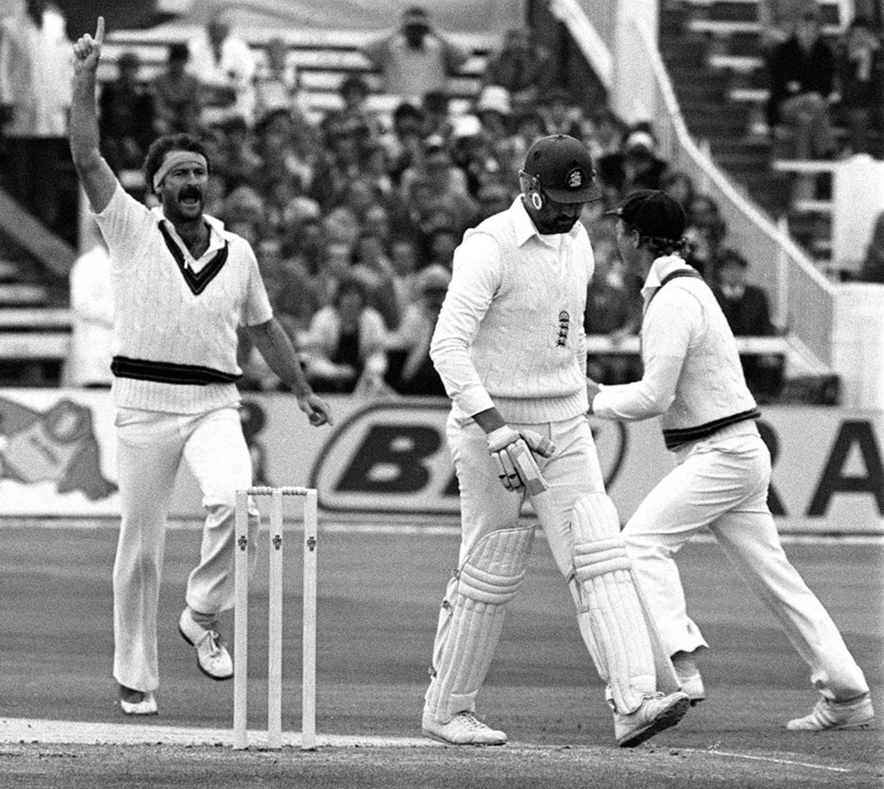 Dennis Lillee has Graham Gooch caught at slip by Graeme Wood for 10, England v Australia, 1st Test, Trent Bridge, 1st day, June 18, 1981