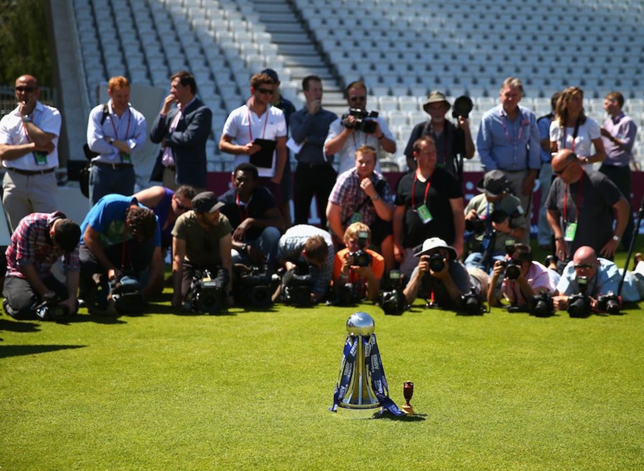 A photo call for the urn and the trophy on the eve of the first Test, Nottingham, July 9, 2013