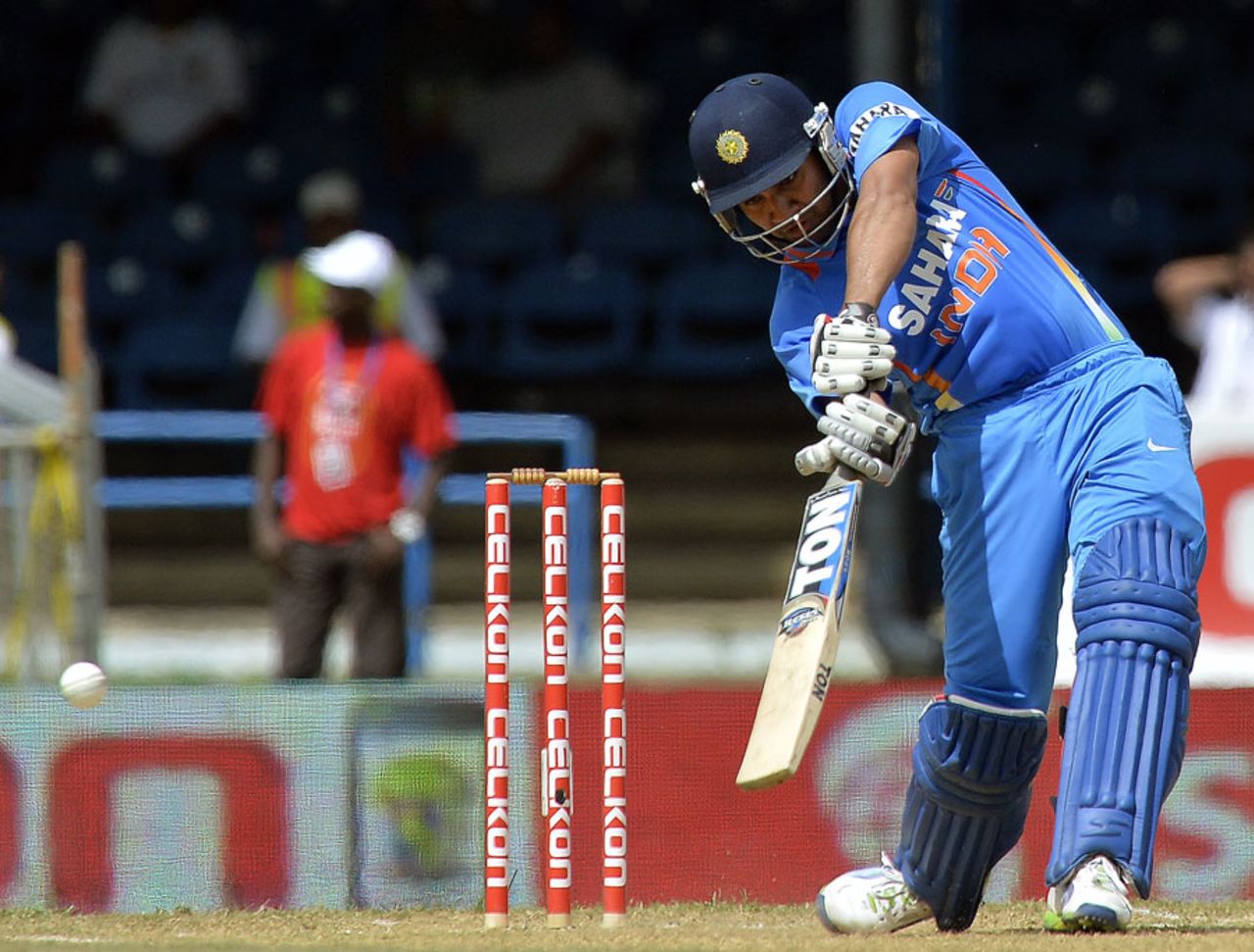 Rohit Sharma strikes the ball through the covers, India v Sri Lanka, West Indies tri-series, Port-of-Spain, July 9, 2013