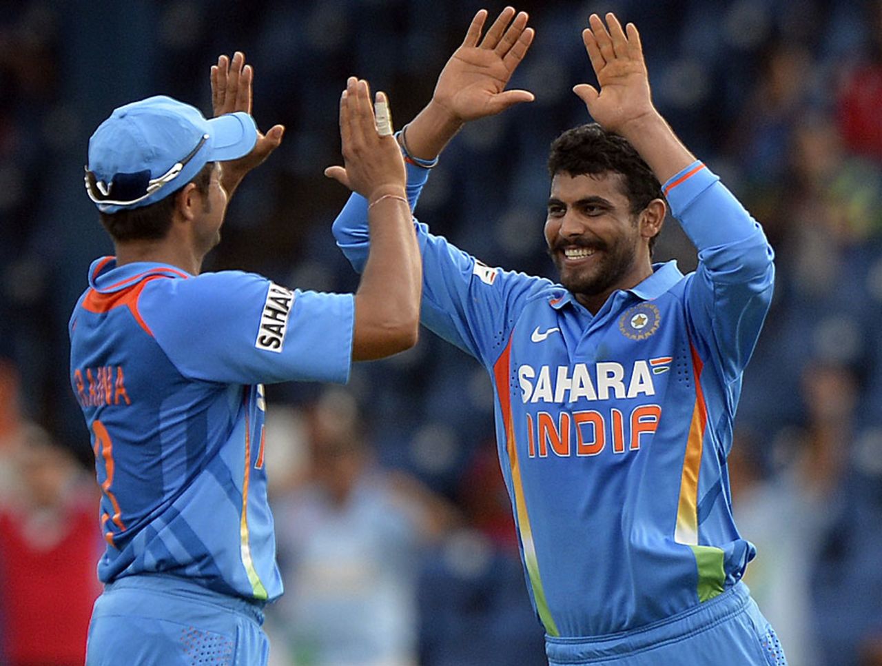 'It's all good now' - Suresh Raina congratulates Ravindra Jadeja on getting a wicket , India v Sri Lanka, West Indies tri-series, Port-of-Spain, July 9, 2013