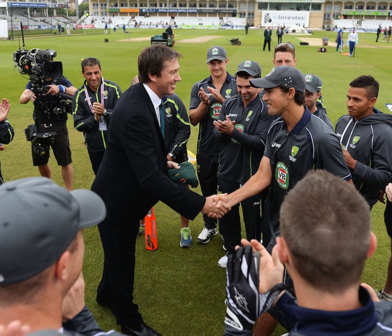 Glenn McGrath hands Ashton Agar his baggy green, England v Australia, 1st Investec Test, Trent Bridge, 1st day, July 10, 2013