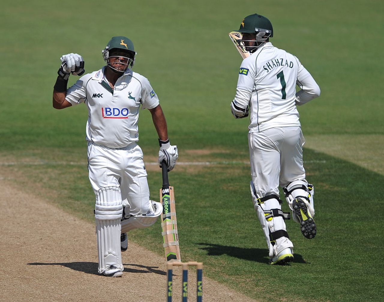 Samit Patel punches the air on reaching his hundred, Surrey v Nottinghamshire, County Championship, Division One, The Oval, 3rd day, July 10, 2013