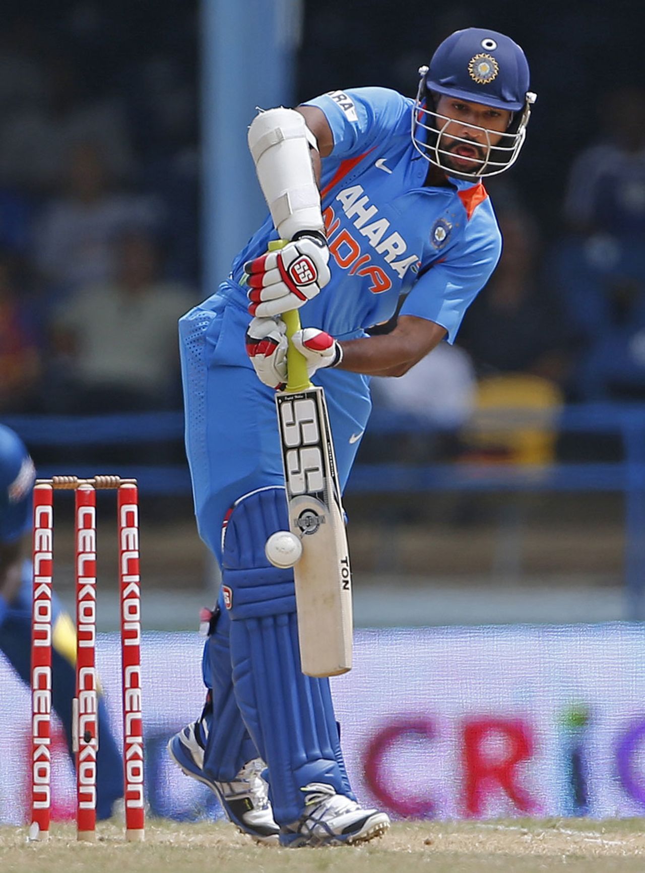 Shikhar Dhawan picks the ball off his pads, India v Sri Lanka, tri-series final, Port-of-Spain, July 11, 2013