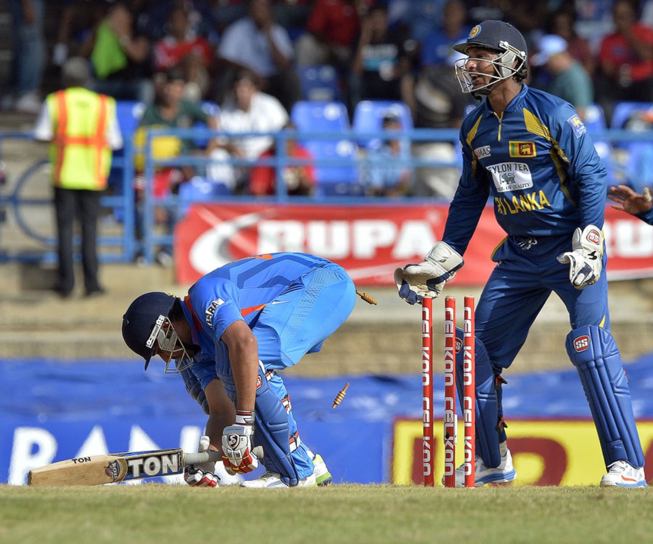 Rohit Sharma was bowled by a delivery that kept low, India v Sri Lanka, tri-series final, Port-of-Spain, July 11, 2013
