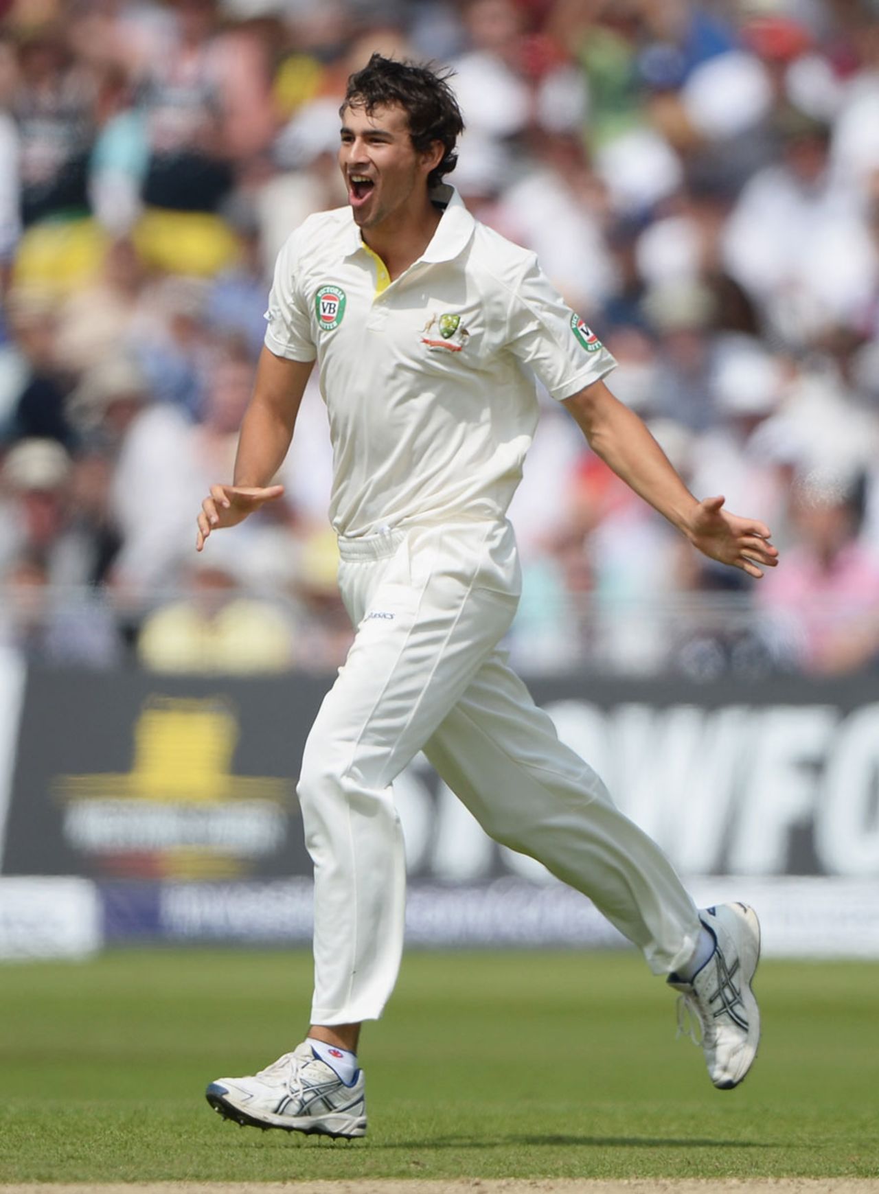 Ashton Agar celebrates his first wicket in Test cricket, England v Australia, 1st Investec Test, Trent Bridge, 3rd day, July 12, 2013