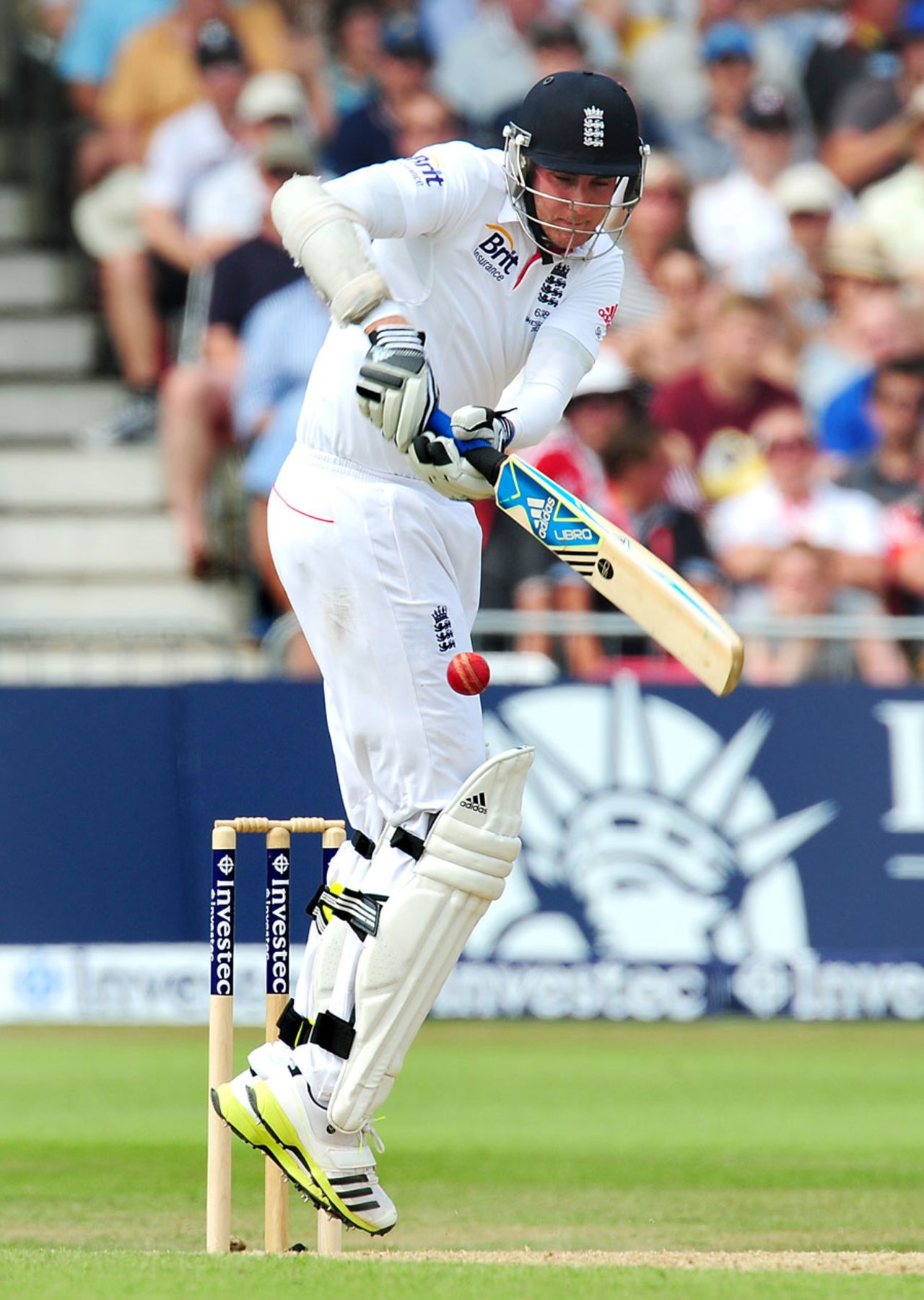 Stuart Broad clips into the leg side, England v Australia, 1st Investec Test, Trent Bridge, 3rd day, July 12, 2013