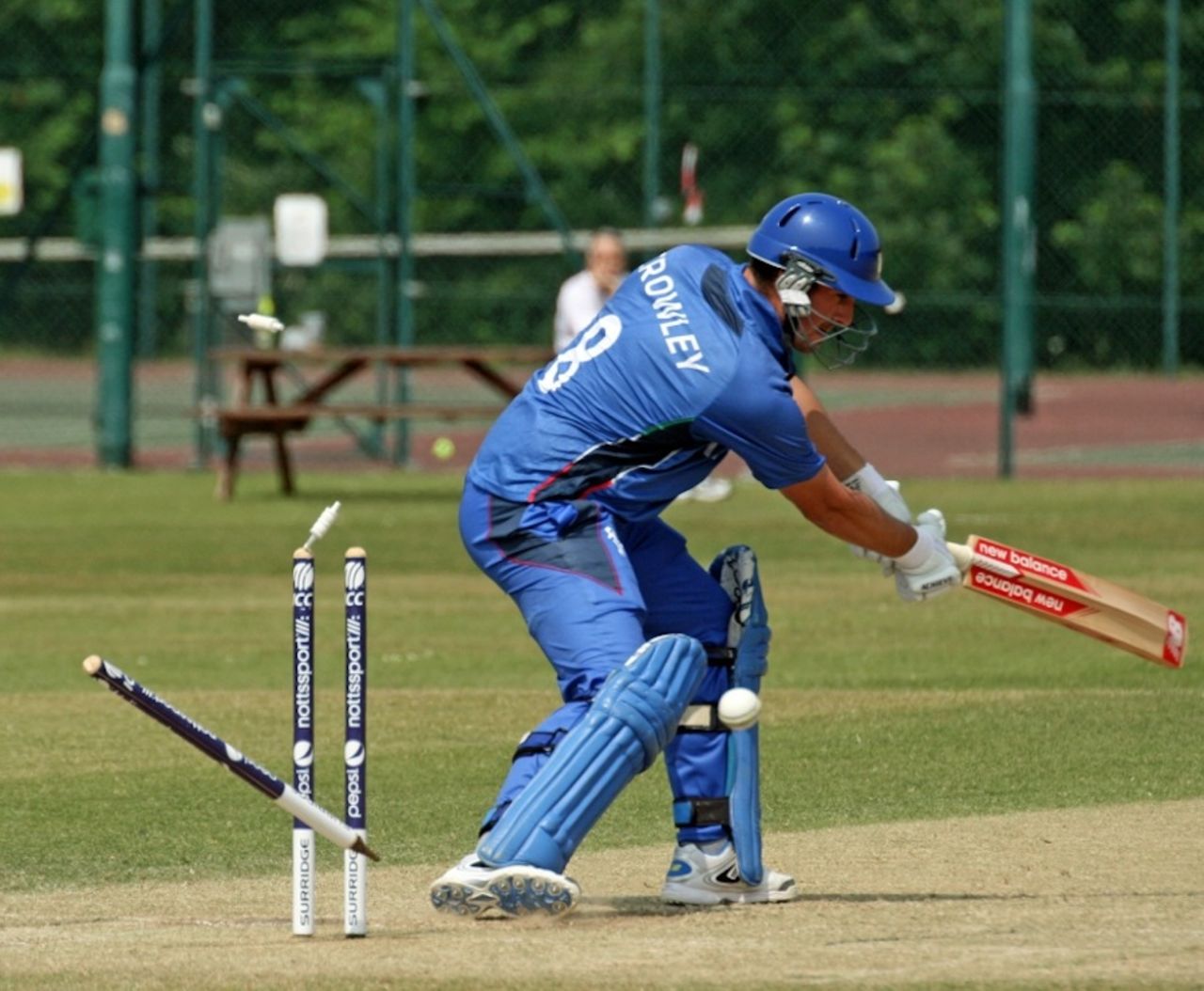 Damian Crowley was bowled for 13, Austria v Italy, European Championship Division One, Group A, Horsham, July 12, 2013