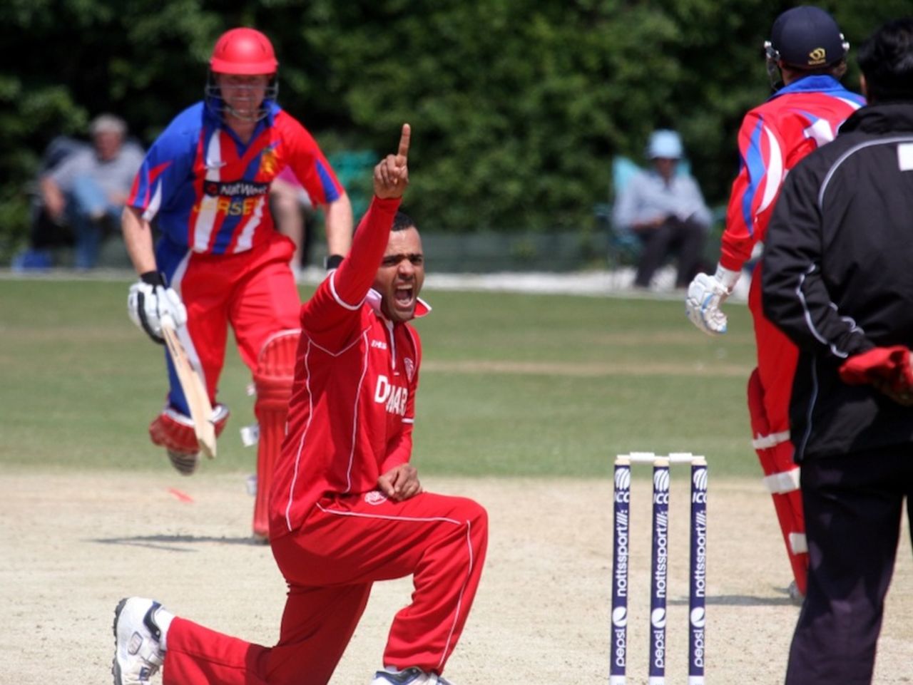 Bashir Shah appeals for a wicket, Denmark v Jersey, European Championship Division One, Group B, Fulking, July 11, 2013