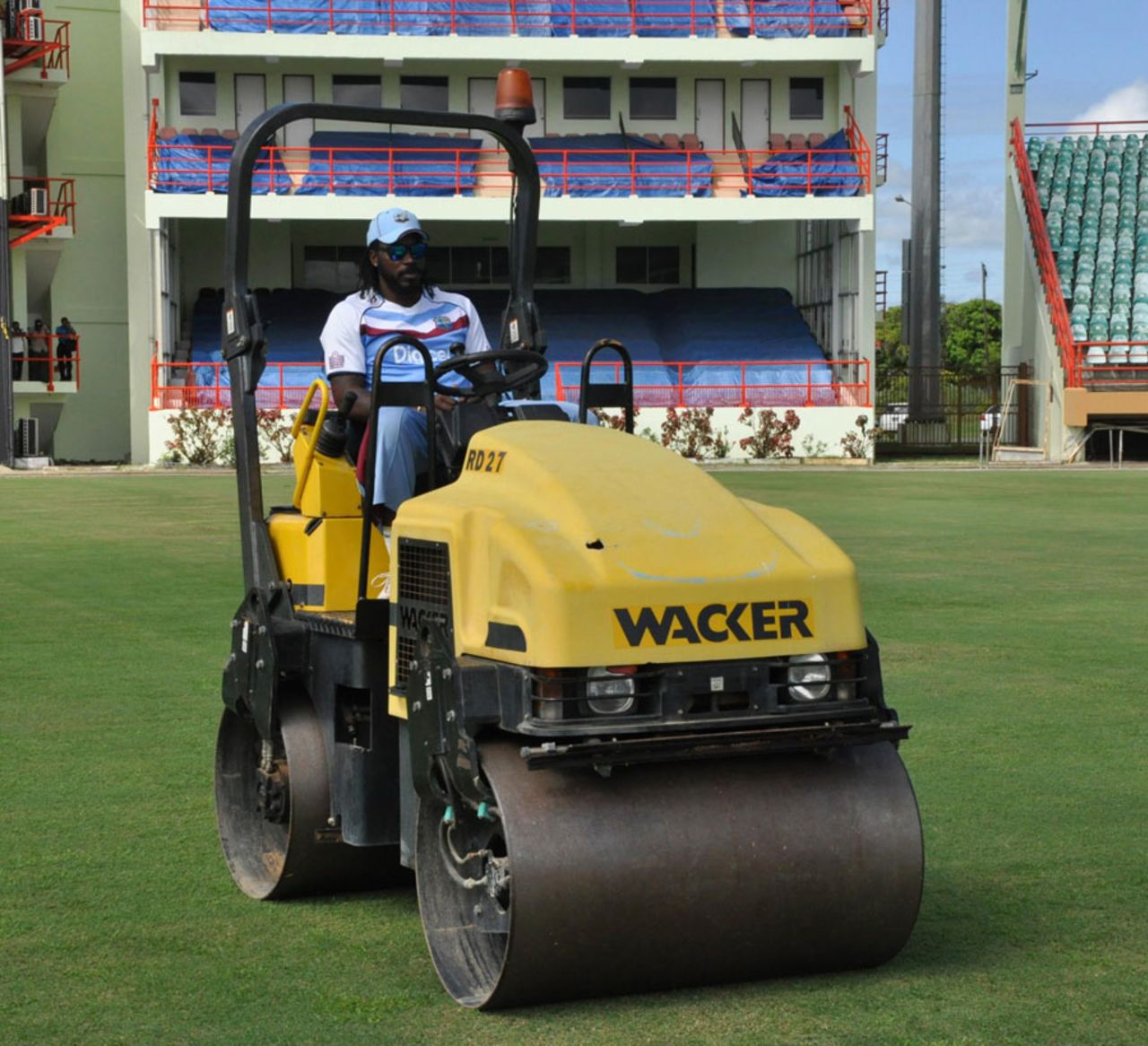 Chris Gayle test rides the roller, Providence, July 13, 2013 