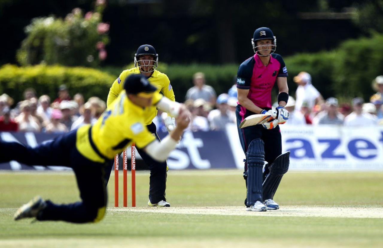 Jimmy Adams dives to take Joe Denly, Middlesex v Hampshire, Friends Life t20, North Group, Richmond, July, 14, 2013