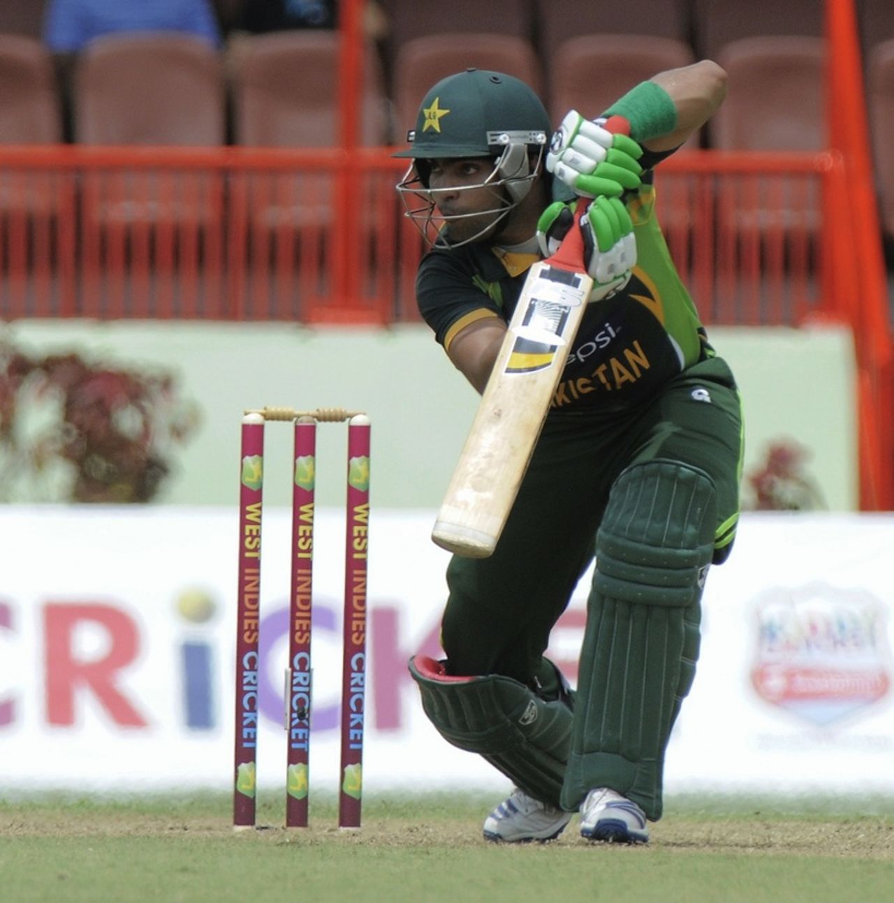 Umar Akmal guides one to the off side, West Indies v Pakistan, 1st ODI, Providence, July 14, 2013